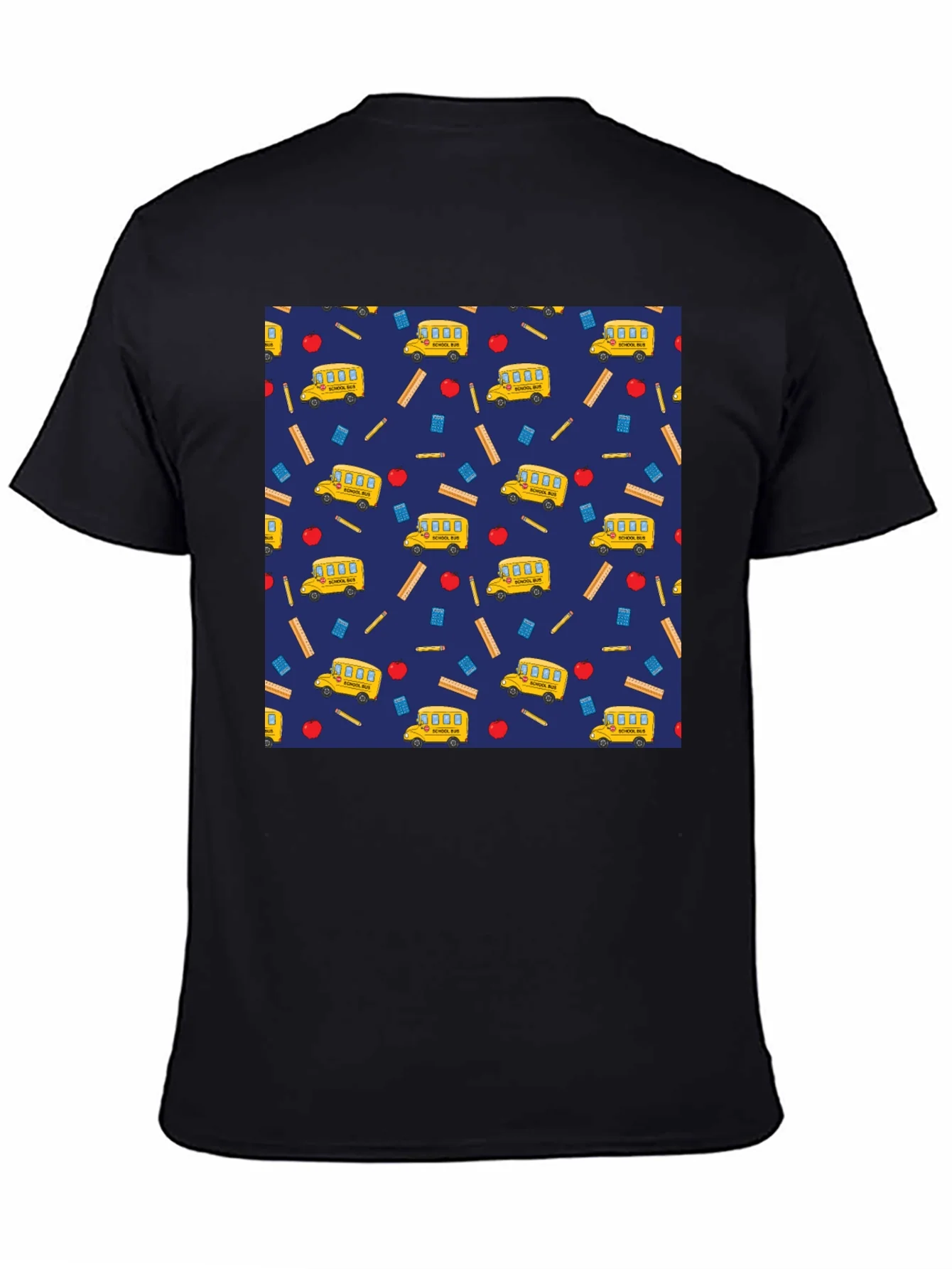 School Days T-Shirt: Bus Apple & Ruler Pattern