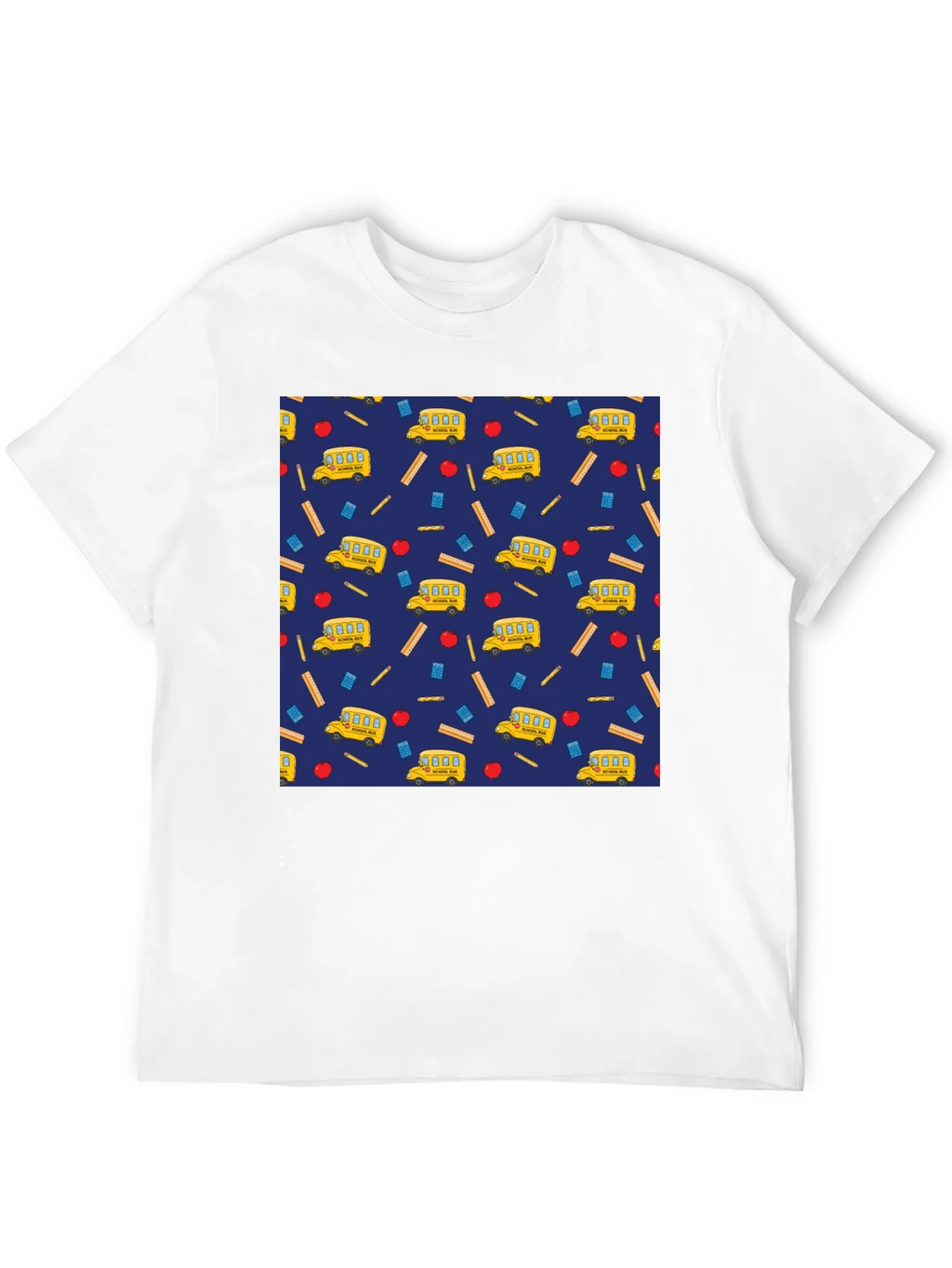 School Days T-Shirt: Bus Apple & Ruler Pattern