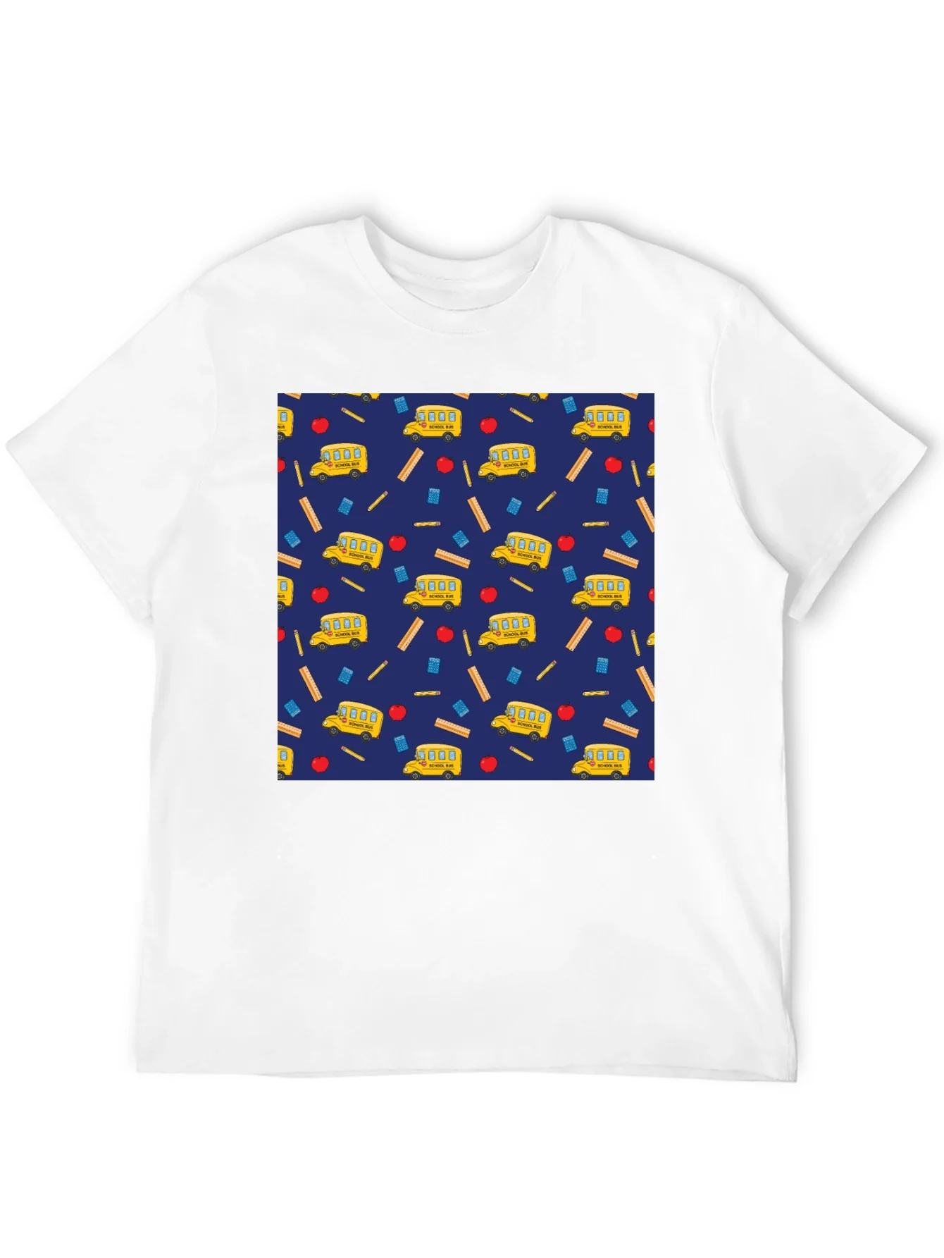 School Days T-Shirt: Bus Apple & Ruler Pattern