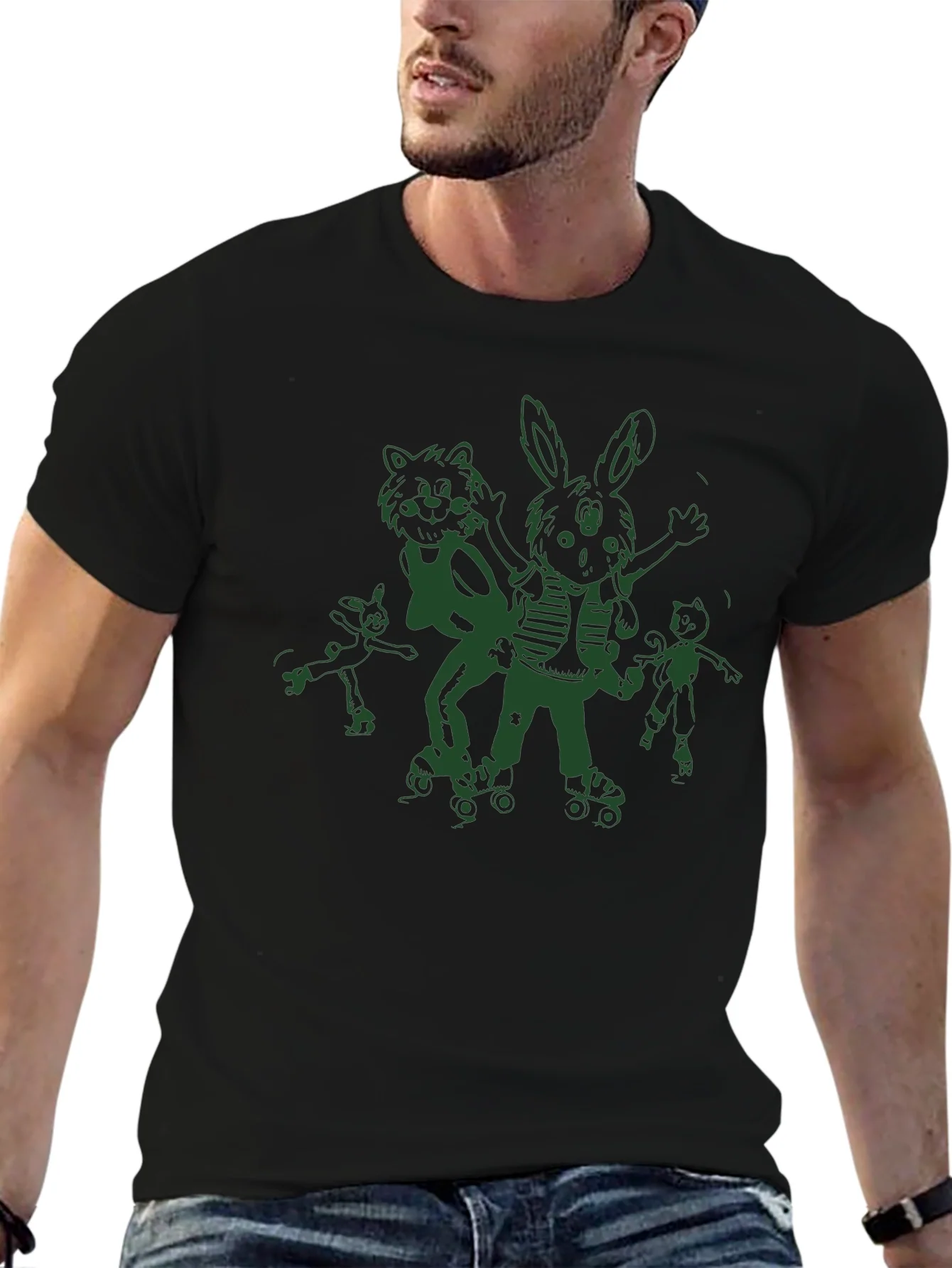Fun Cartoon Roller Skate Black T-Shirt