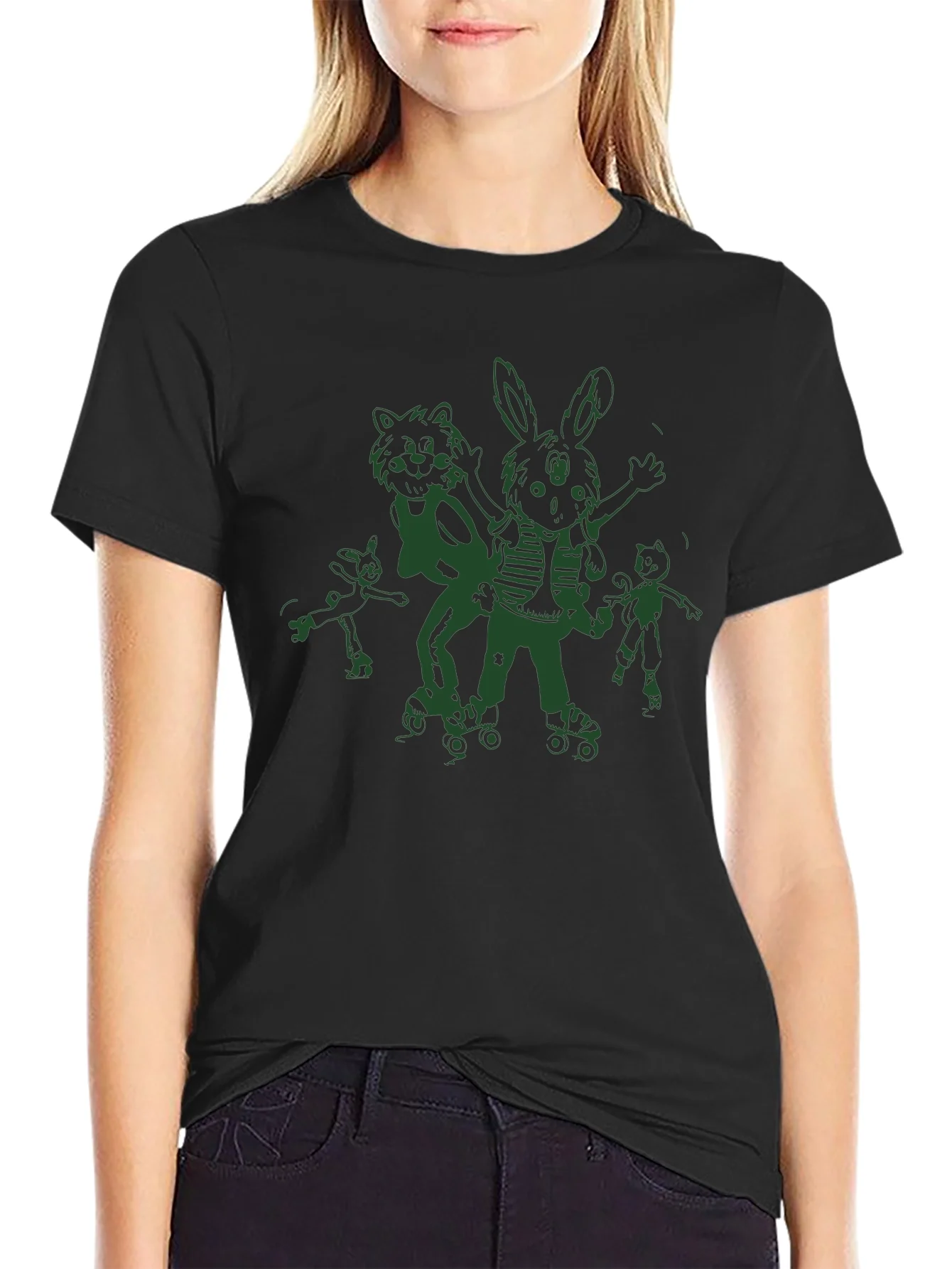 Fun Cartoon Roller Skate Black T-Shirt