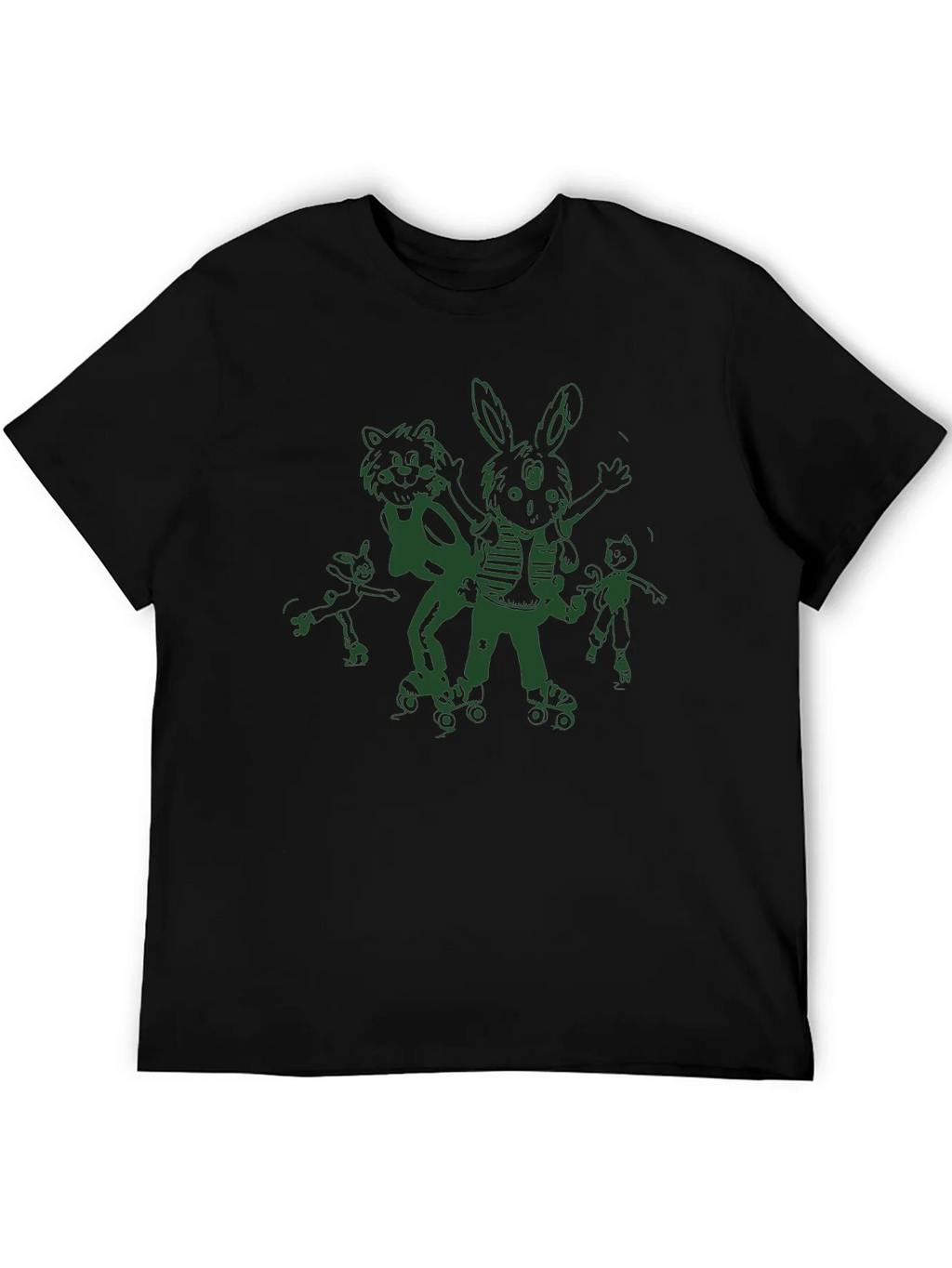 Fun Cartoon Roller Skate Black T-Shirt