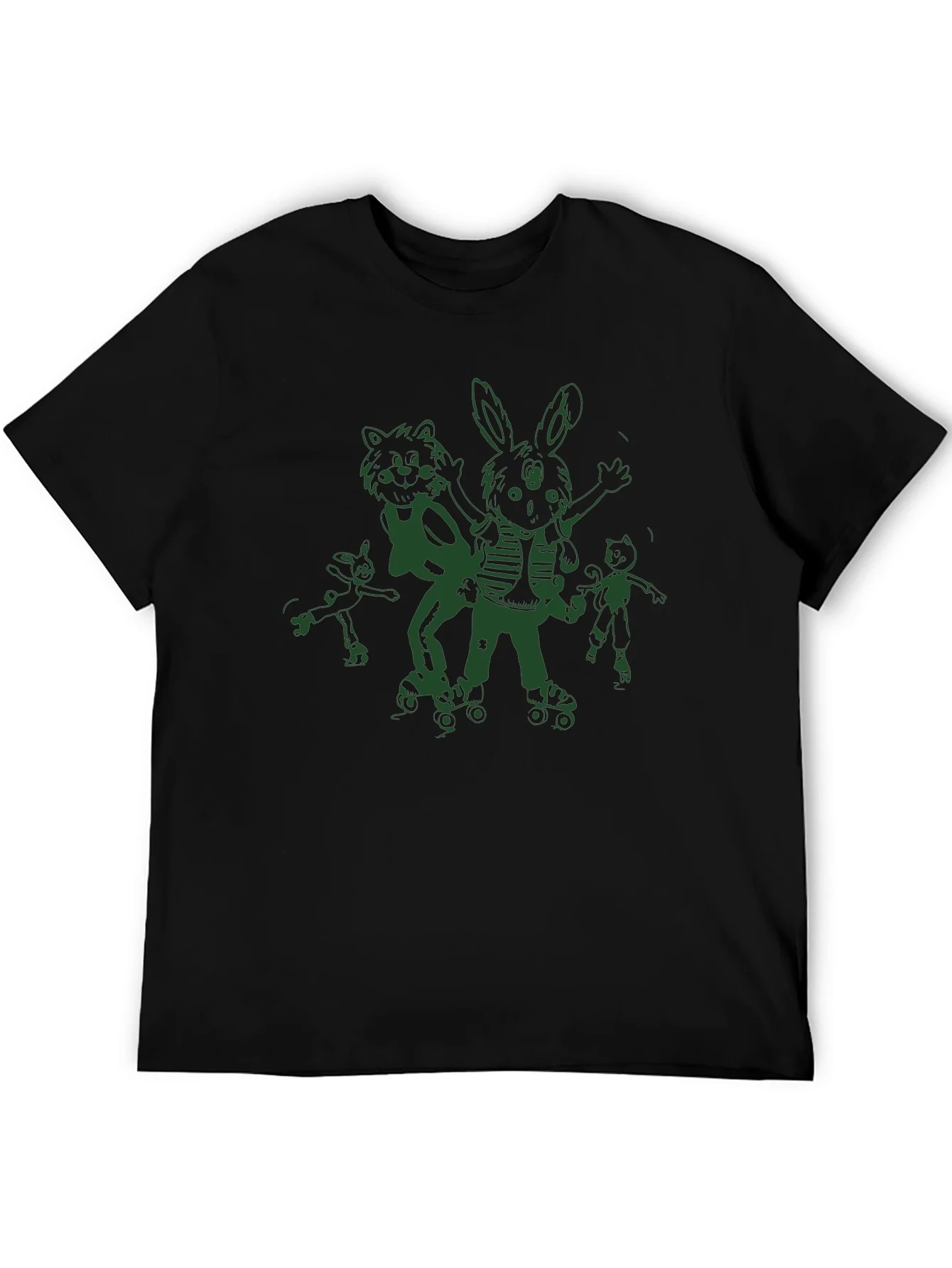 Fun Cartoon Roller Skate Black T-Shirt