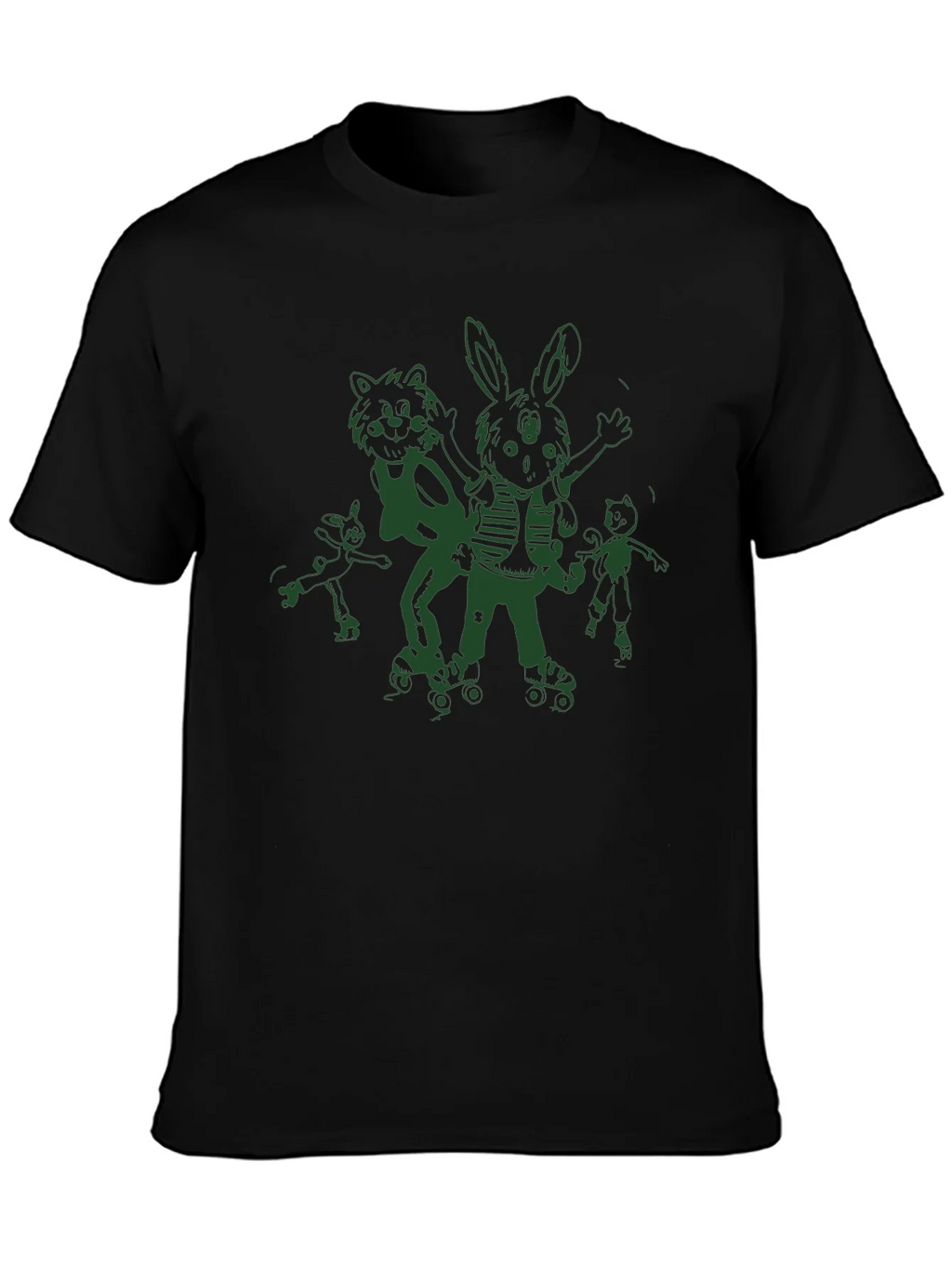 Fun Cartoon Roller Skate Black T-Shirt