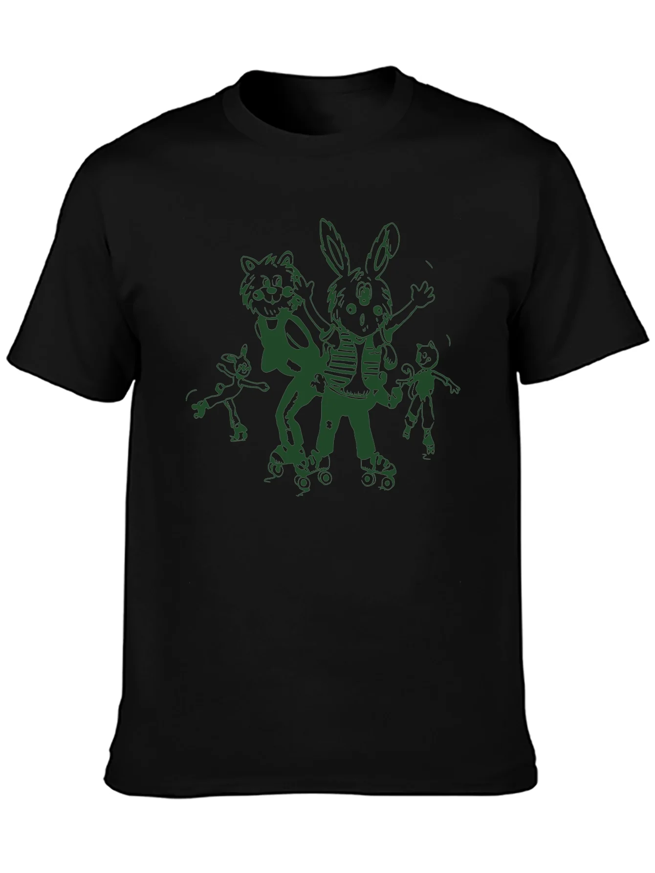 Fun Cartoon Roller Skate Black T-Shirt
