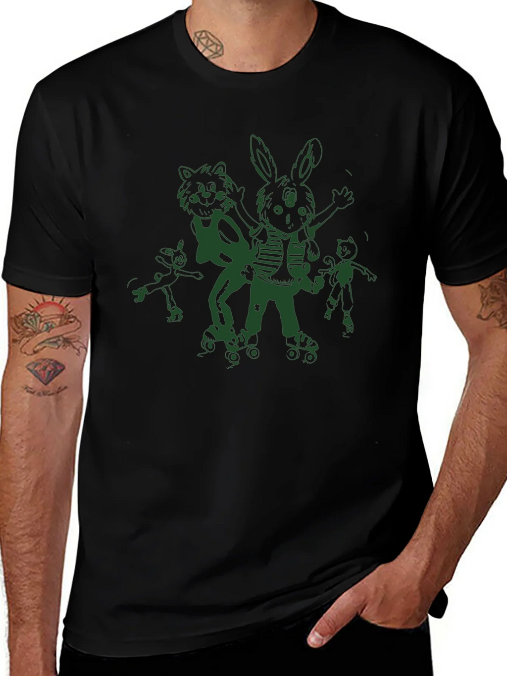 Fun Cartoon Roller Skate Black T-Shirt