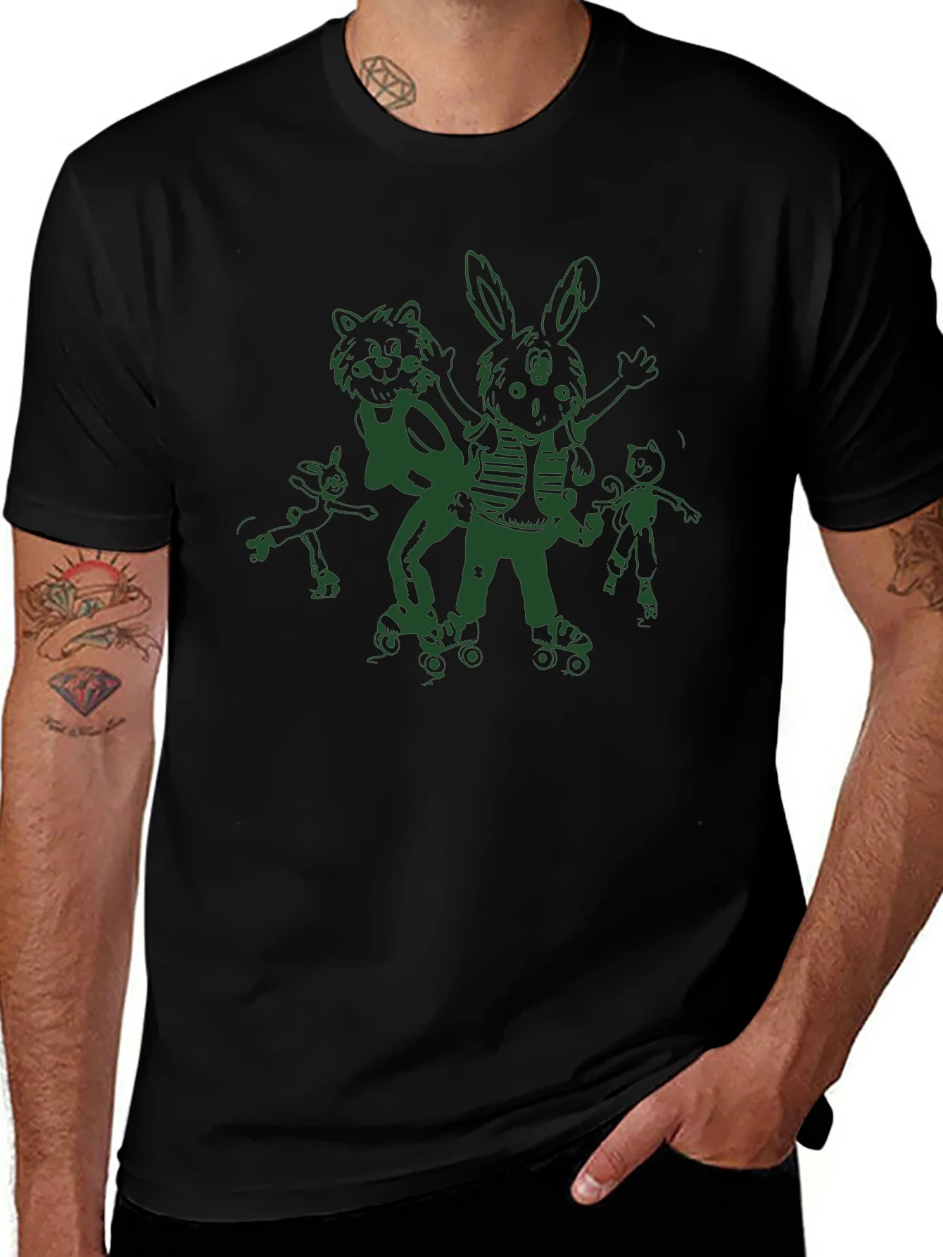 Fun Cartoon Roller Skate Black T-Shirt
