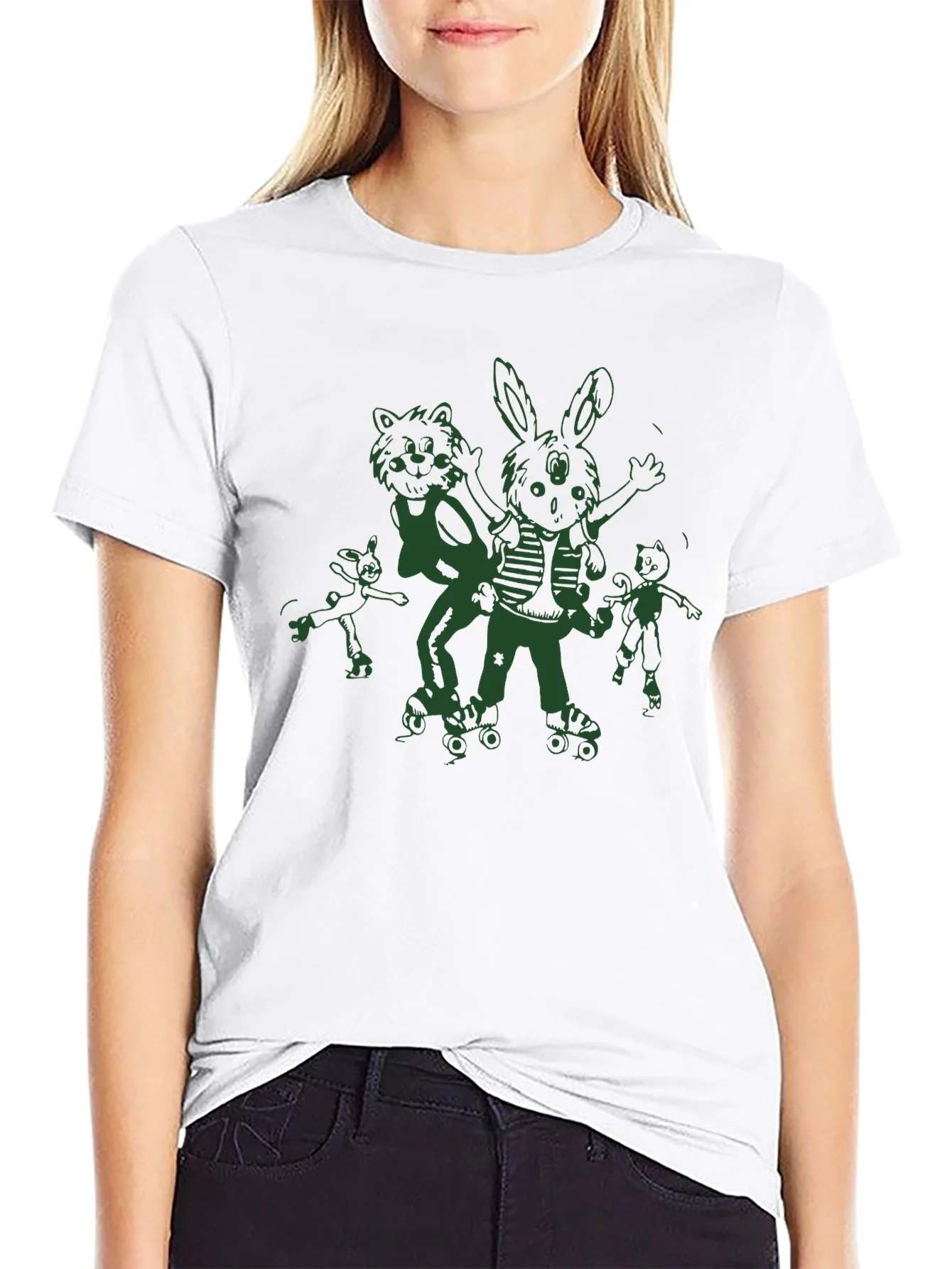 Fun Cartoon Roller Skate Black T-Shirt