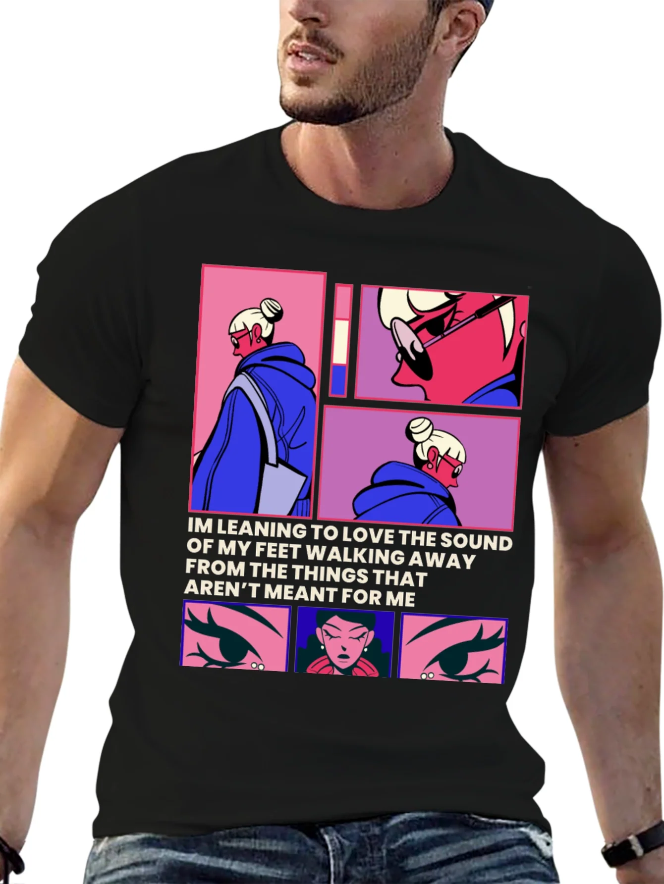 Trendy Anime Graphic Tee: Walking Away