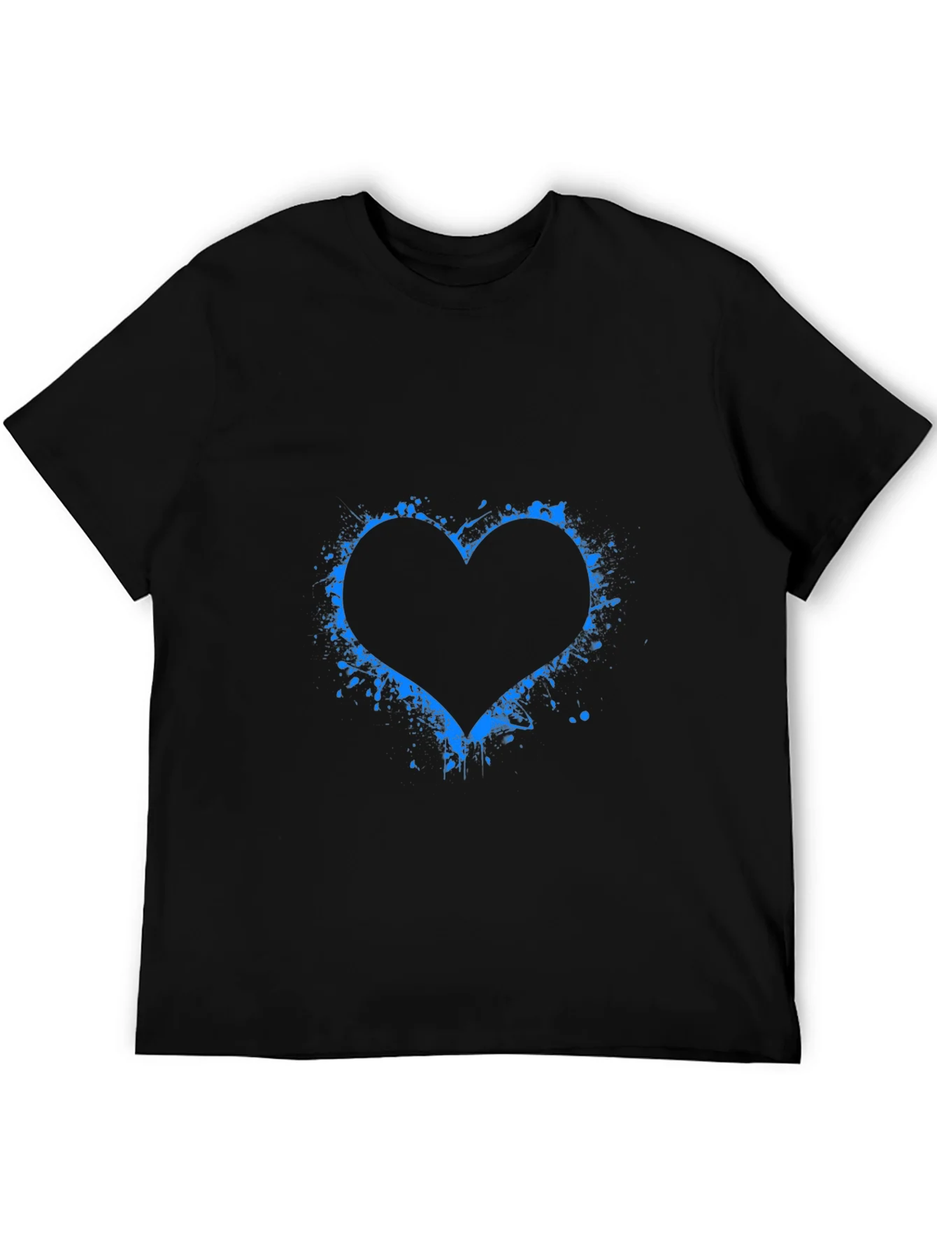 Blue Splatter Heart Black T-Shirt