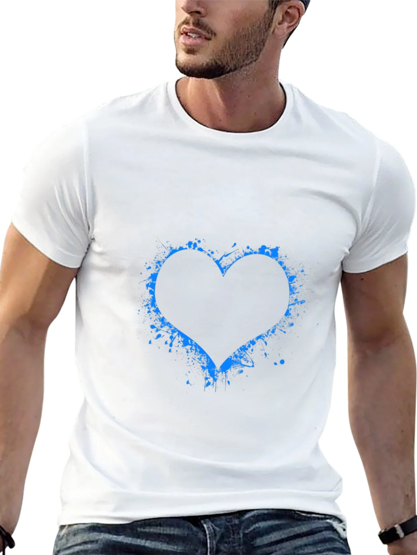 Blue Splatter Heart Black T-Shirt