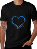 Blue Splatter Heart Black T-Shirt
