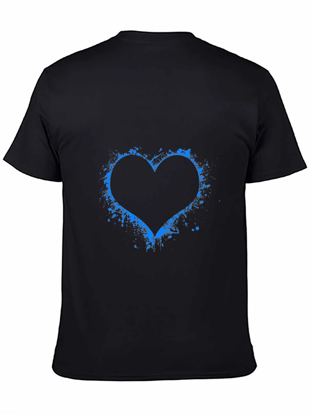 Blue Splatter Heart Black T-Shirt