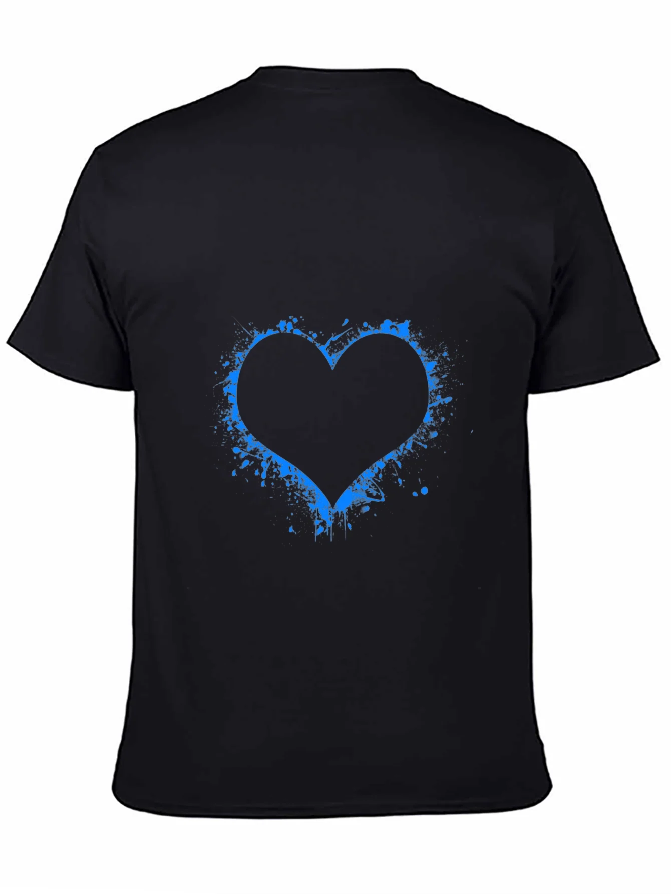 Blue Splatter Heart Black T-Shirt