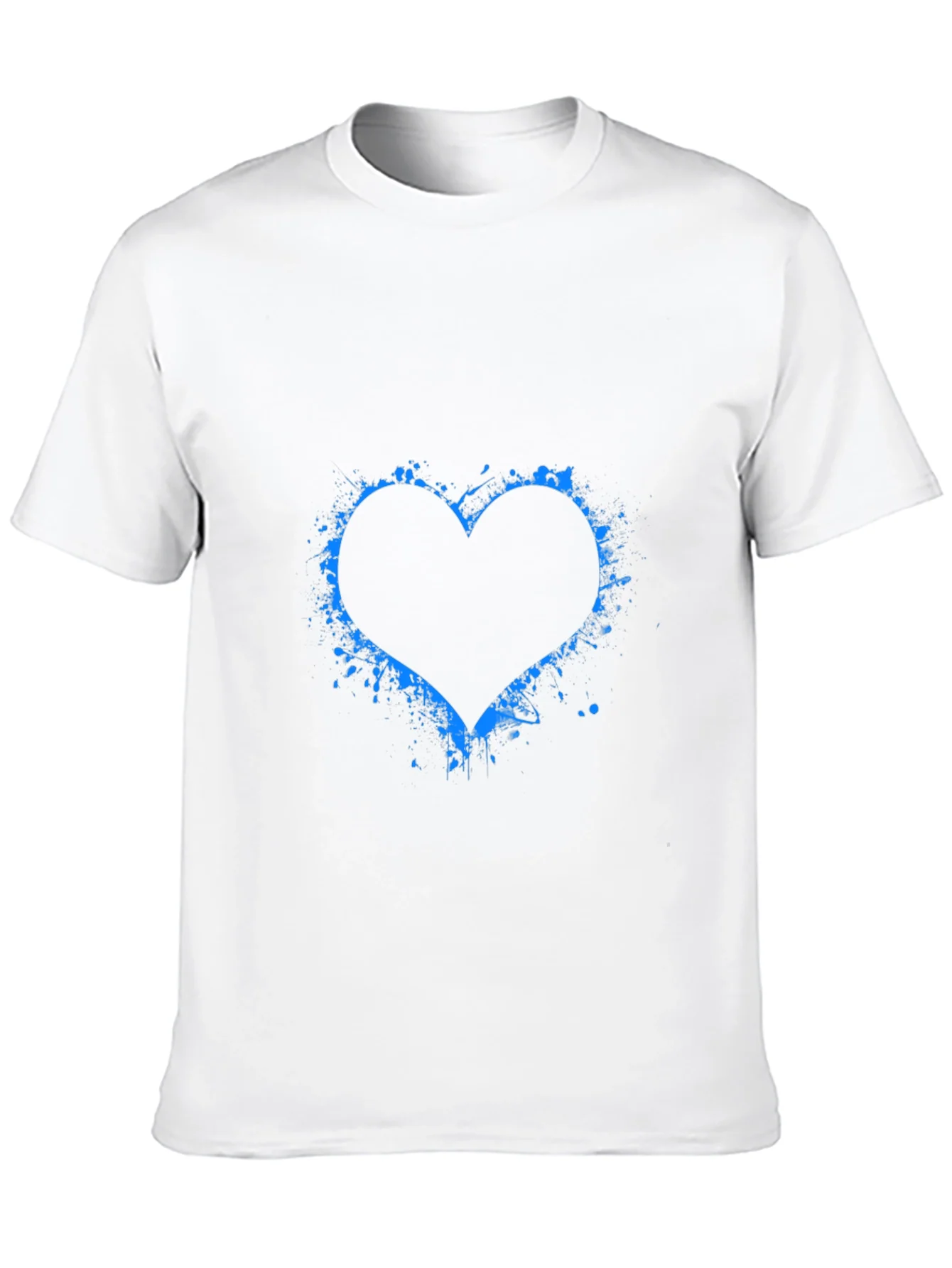 Blue Splatter Heart Black T-Shirt