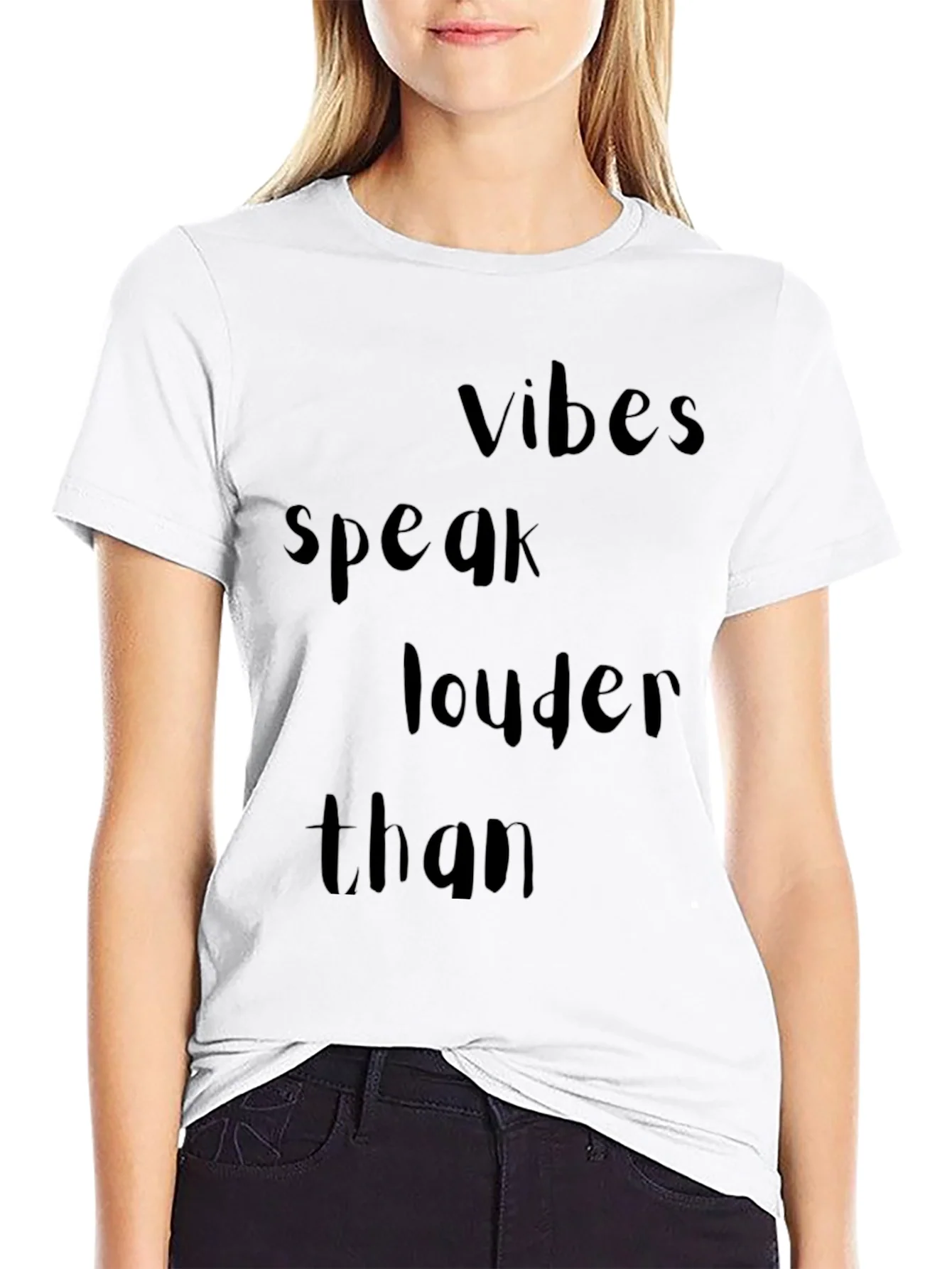 Vibes Speak Louder Than T-Shirt - Trendy Black Tee