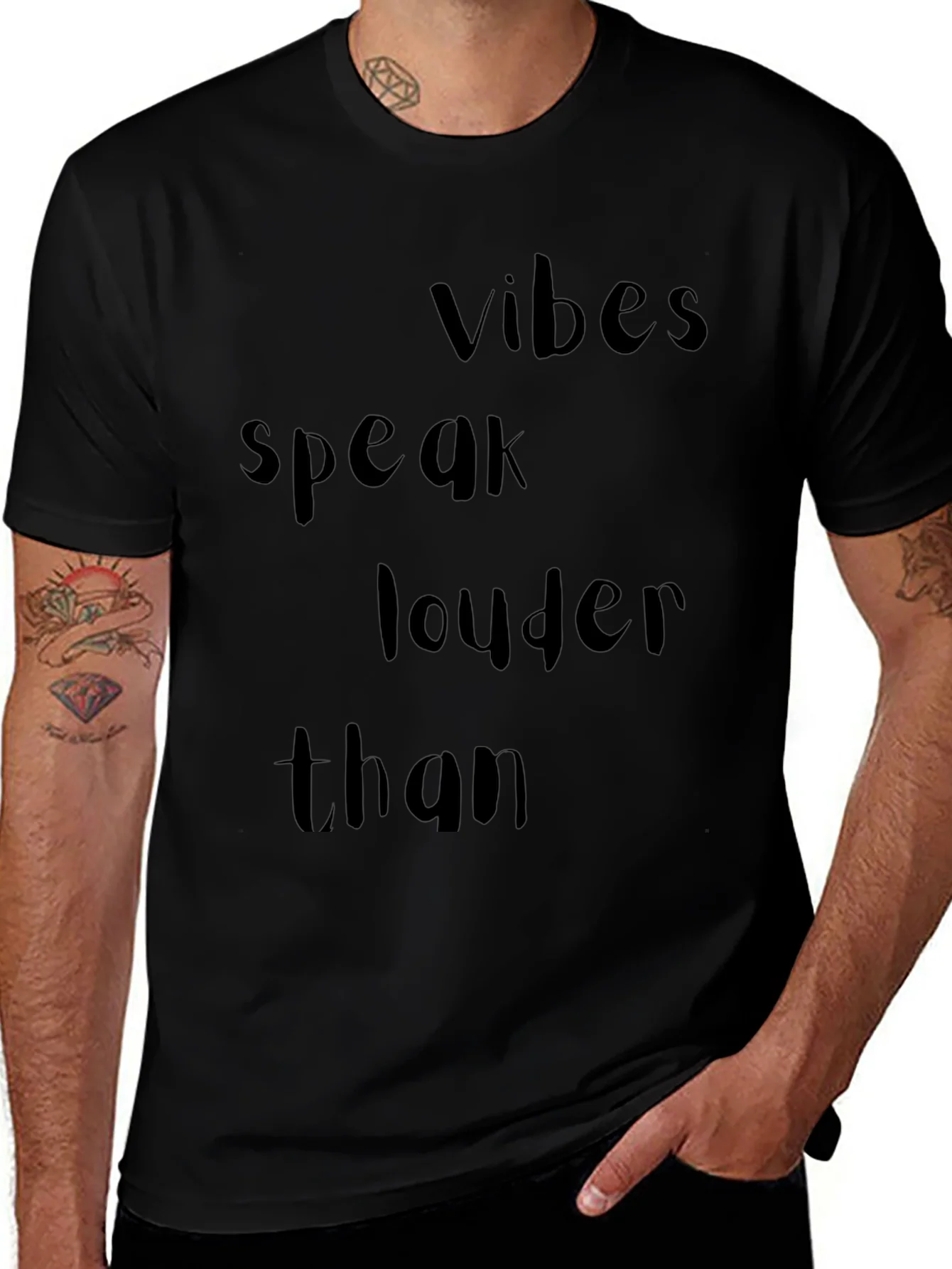 Vibes Speak Louder Than T-Shirt - Trendy Black Tee