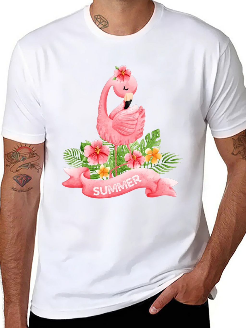 Summer Flamingo Black T-Shirt