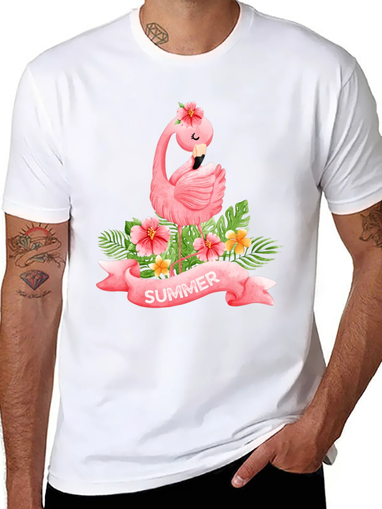 Summer Flamingo Black T-Shirt