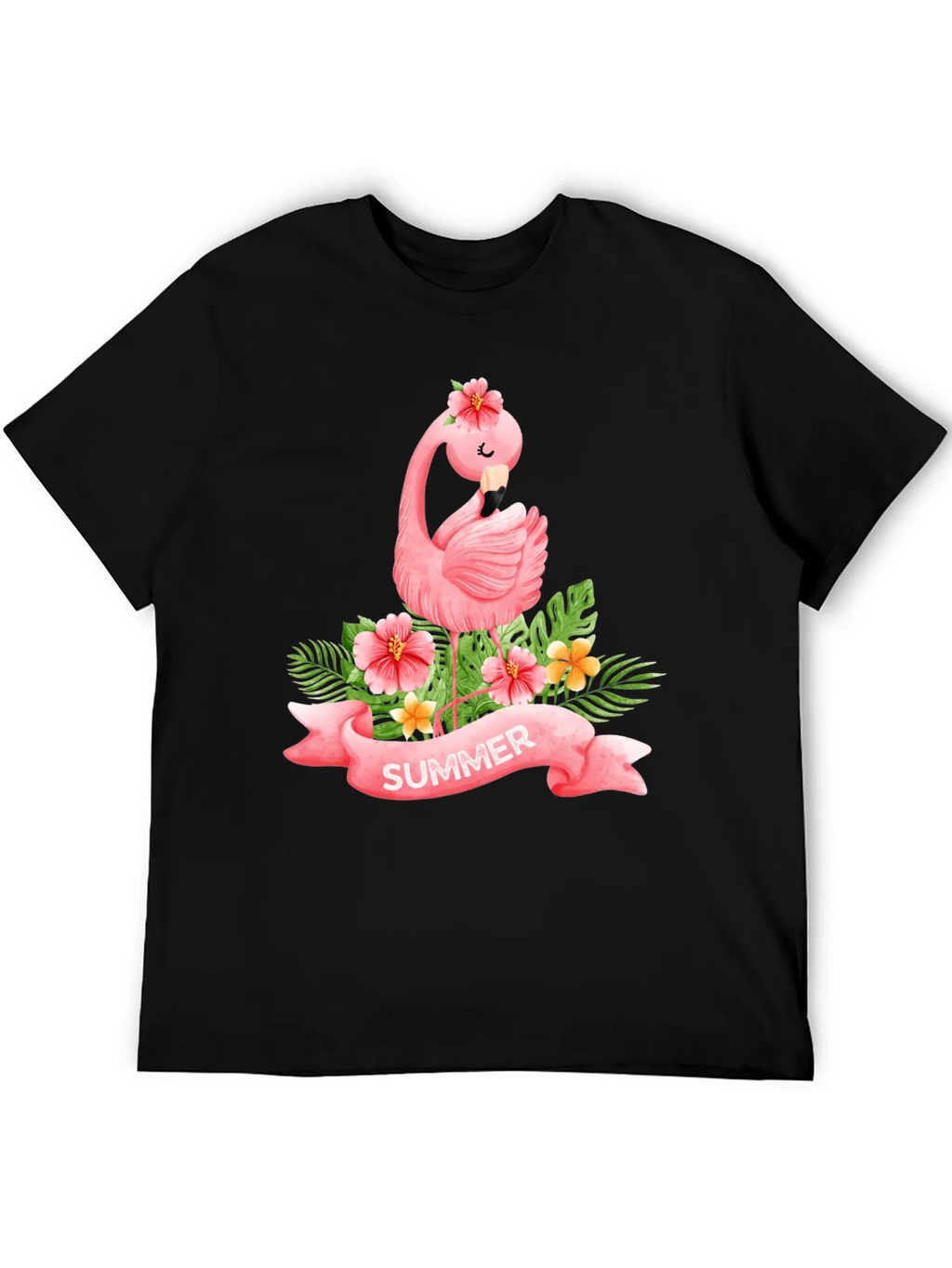Summer Flamingo Black T-Shirt