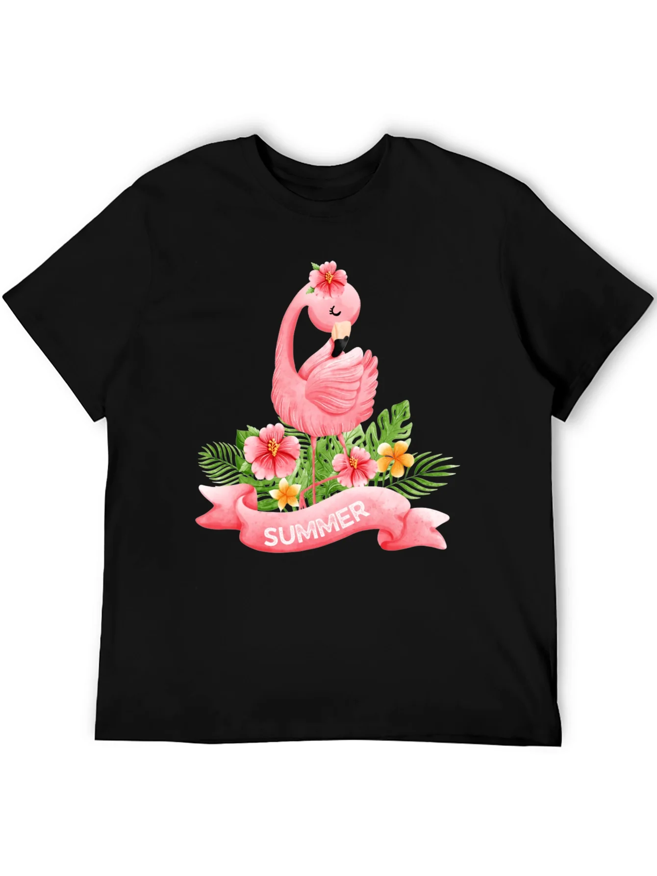 Summer Flamingo Black T-Shirt
