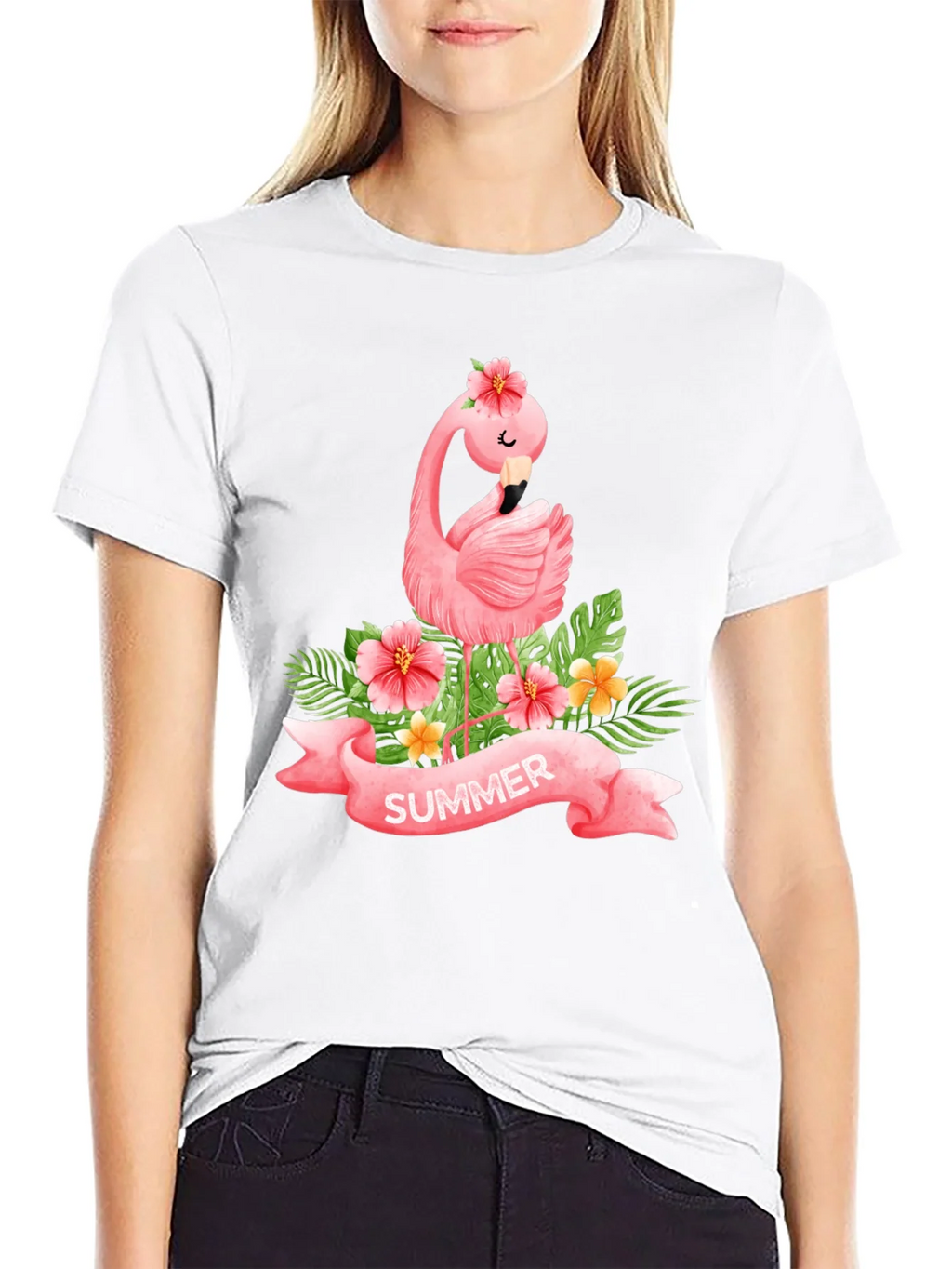 Summer Flamingo Black T-Shirt