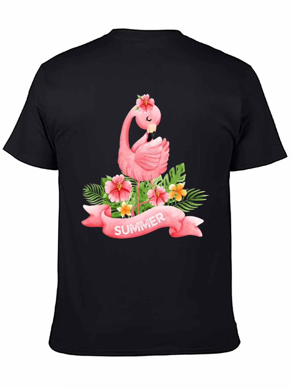 Summer Flamingo Black T-Shirt
