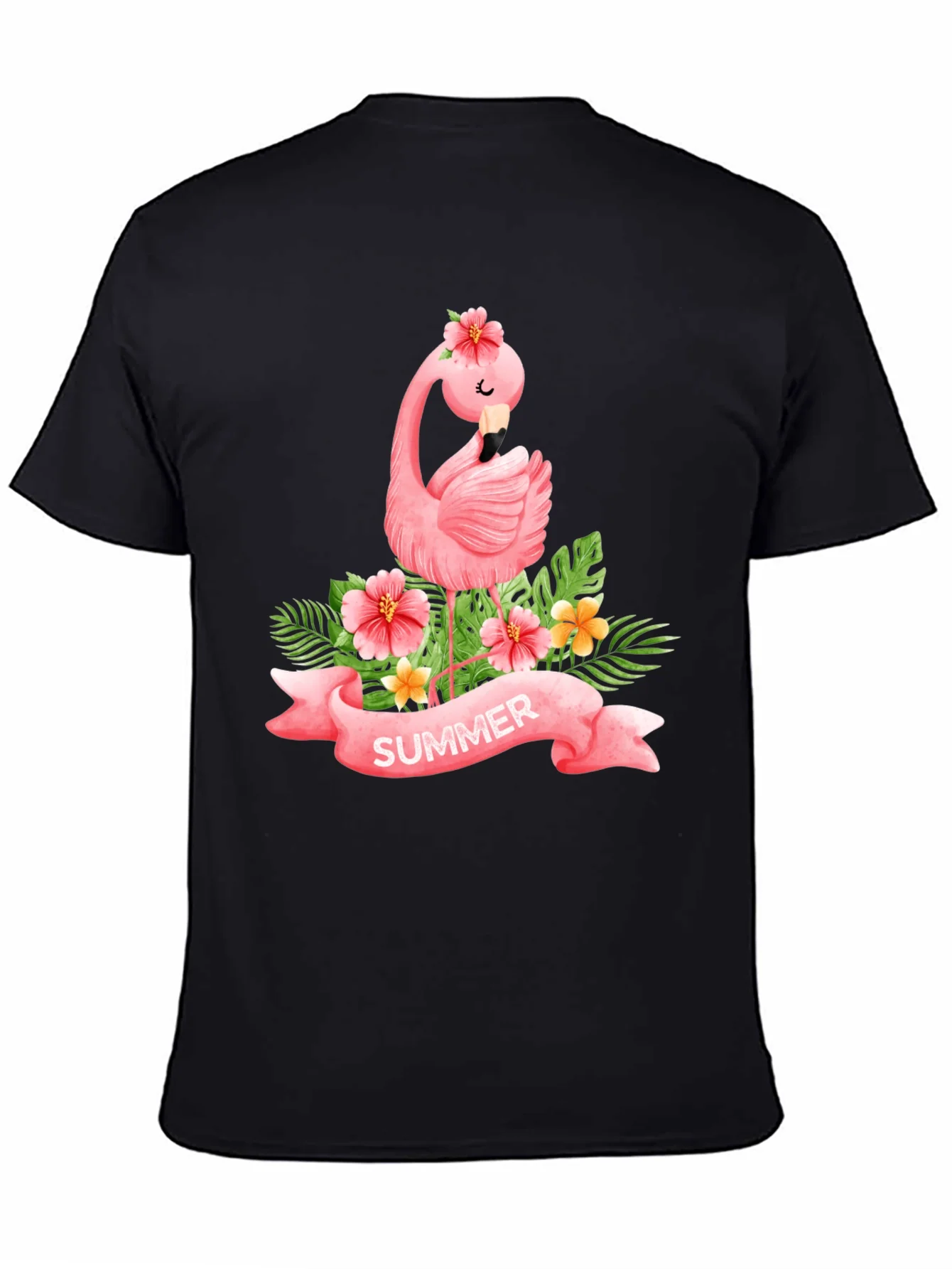 Summer Flamingo Black T-Shirt