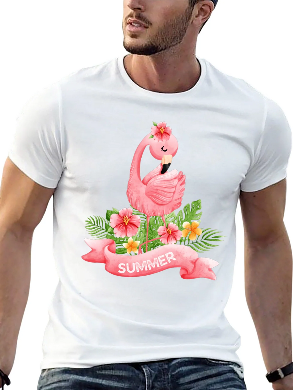Summer Flamingo Black T-Shirt