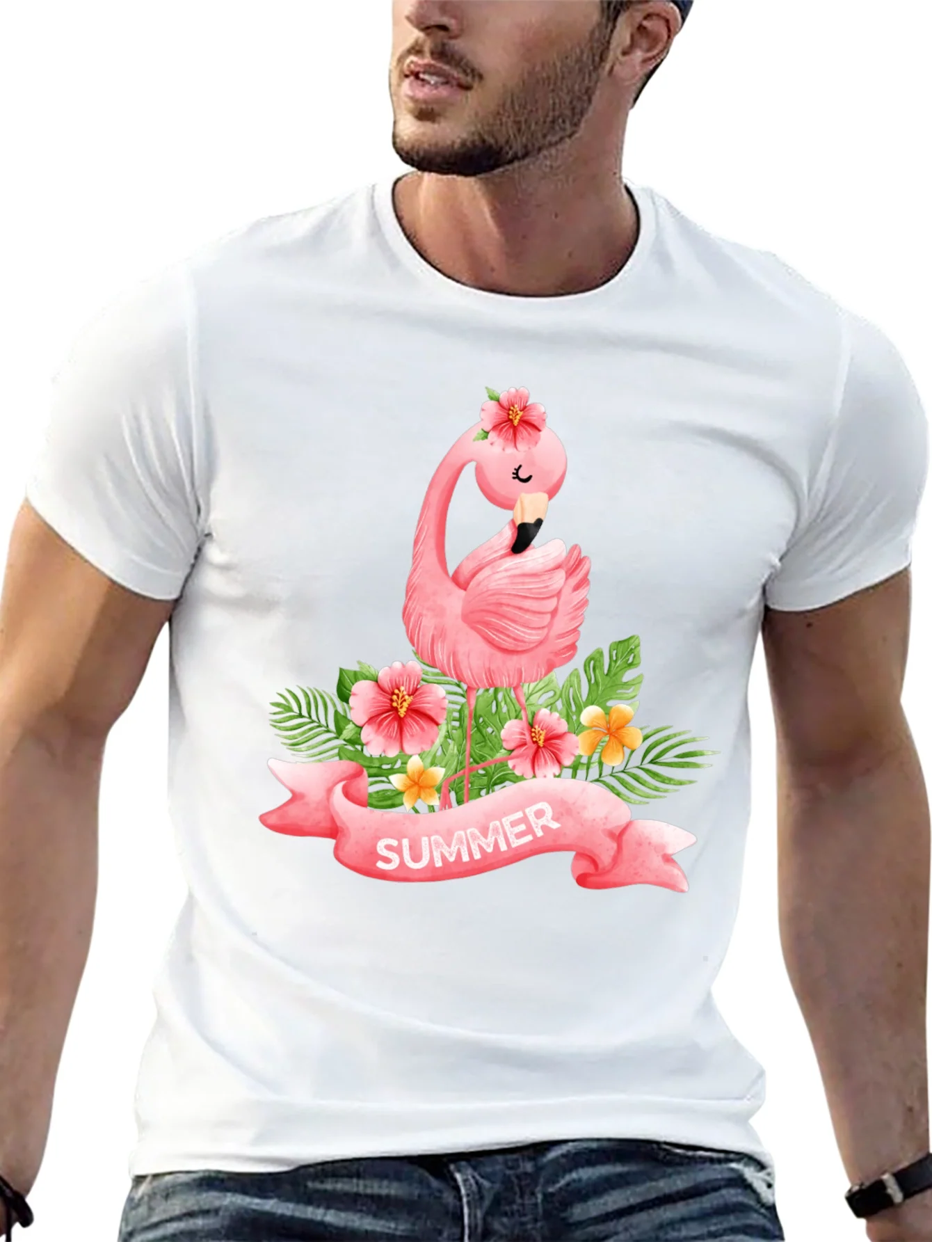 Summer Flamingo Black T-Shirt