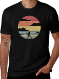 Retro Tennis Player Graphic Tee - Black Cotton T-Shirt