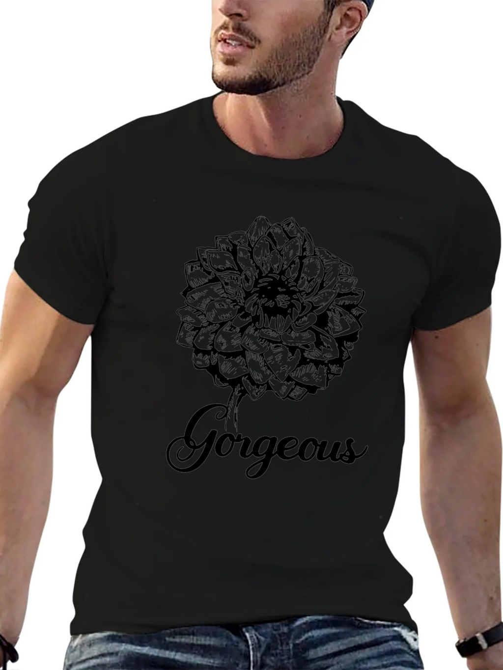 Gorgeous Flower Graphic Print Black T-Shirt