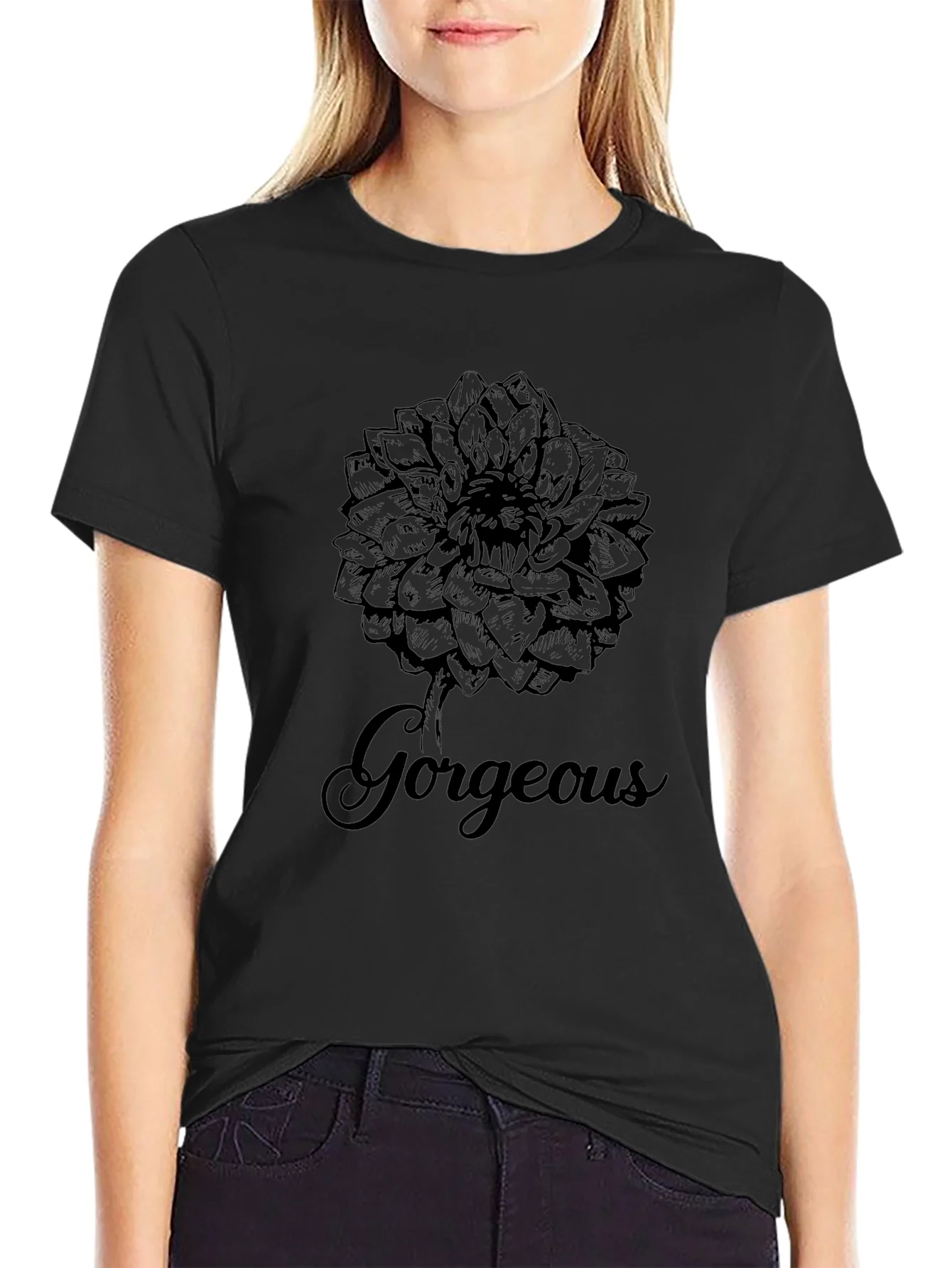 Gorgeous Flower Graphic Print Black T-Shirt