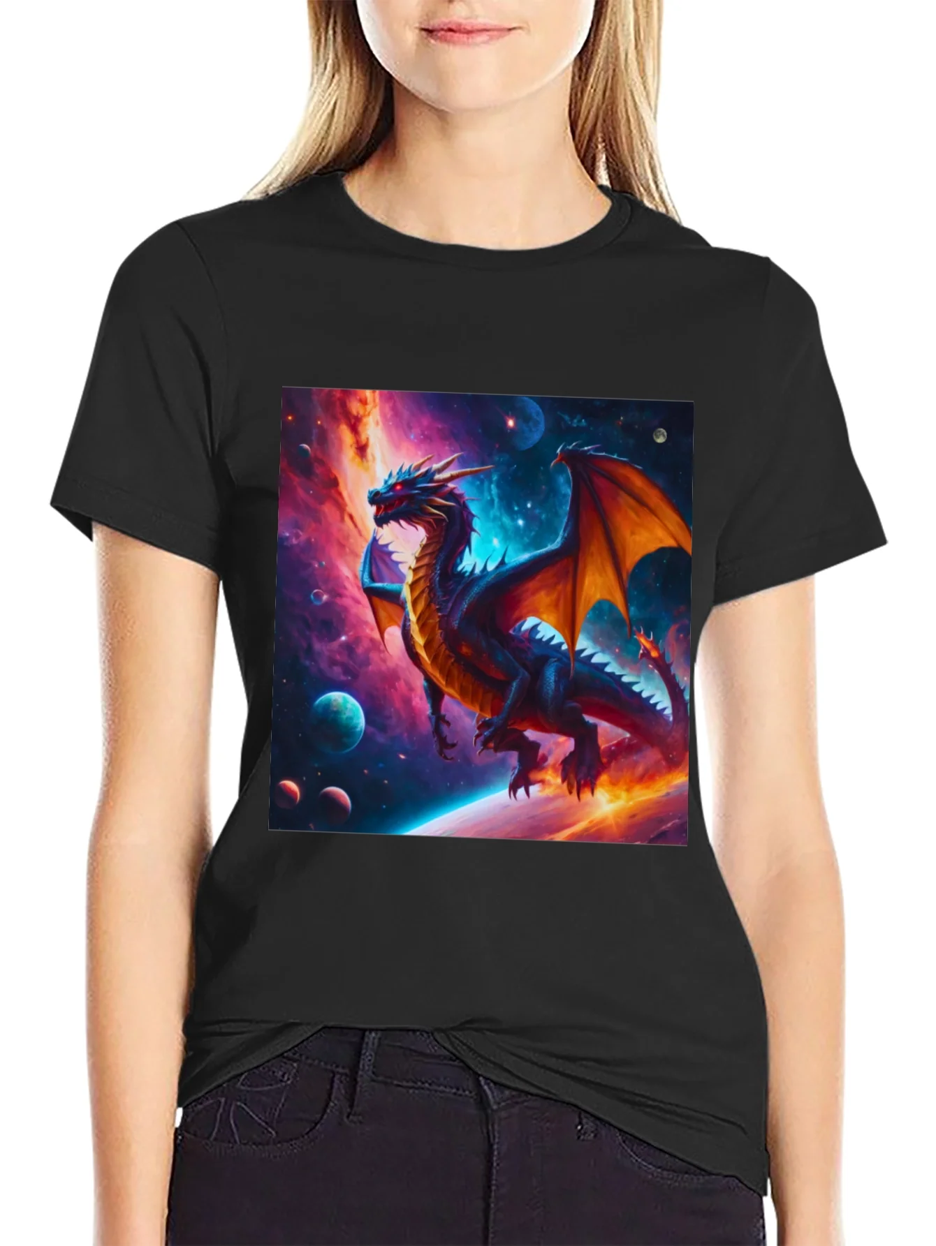 Cosmic Dragon Graphic Tee - Fantasy Universe Shirt