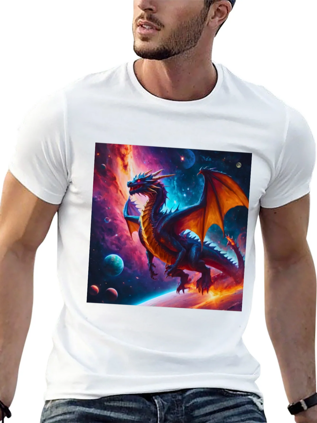 Cosmic Dragon Graphic Tee - Fantasy Universe Shirt