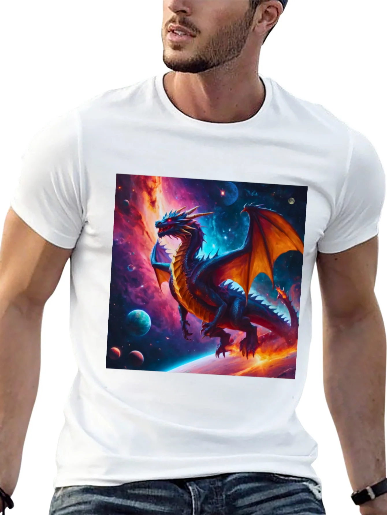 Cosmic Dragon Graphic Tee - Fantasy Universe Shirt