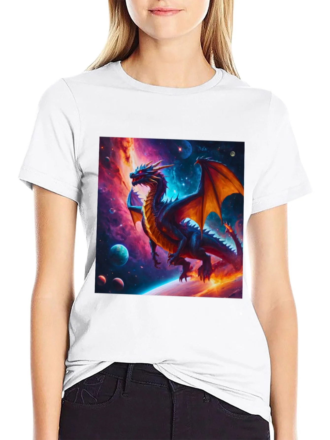Cosmic Dragon Graphic Tee - Fantasy Universe Shirt