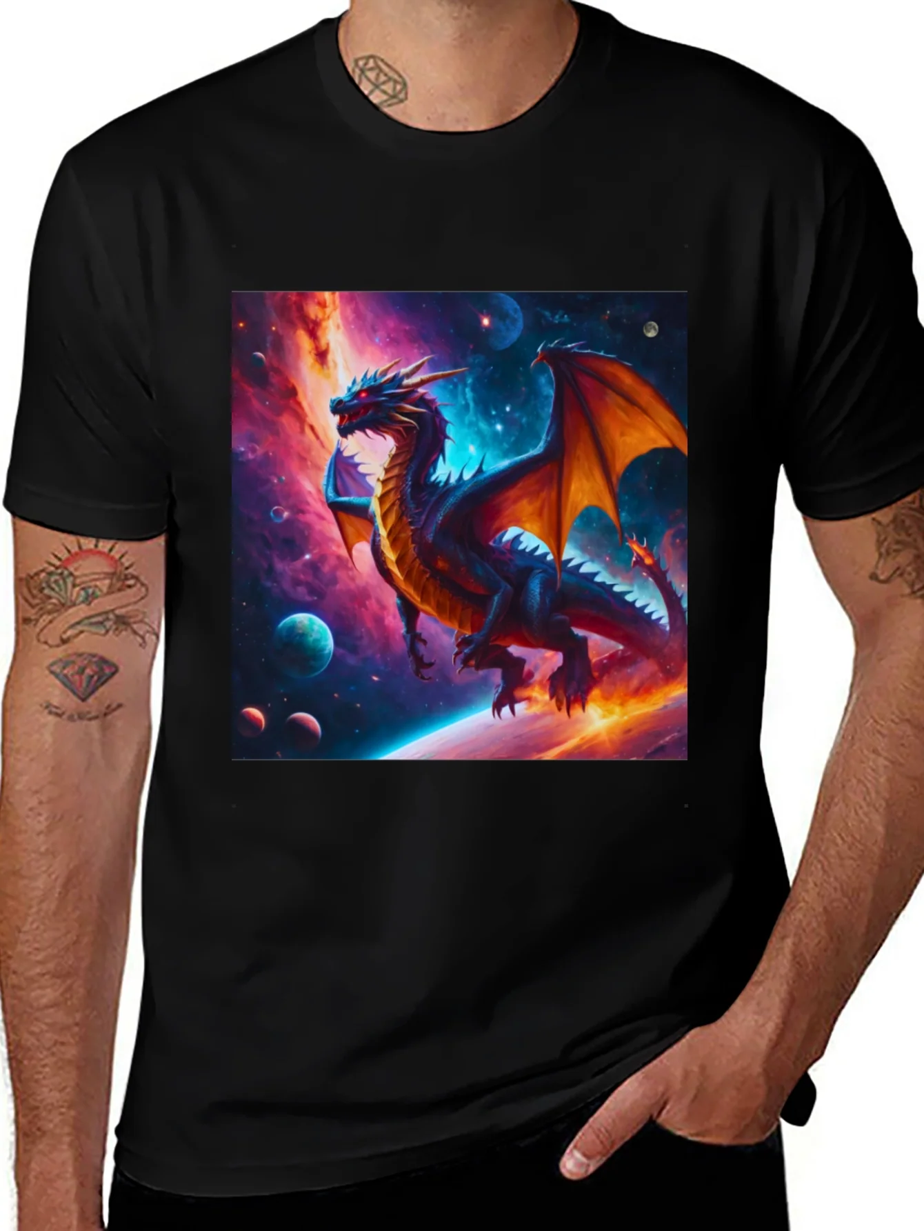 Cosmic Dragon Graphic Tee - Fantasy Universe Shirt