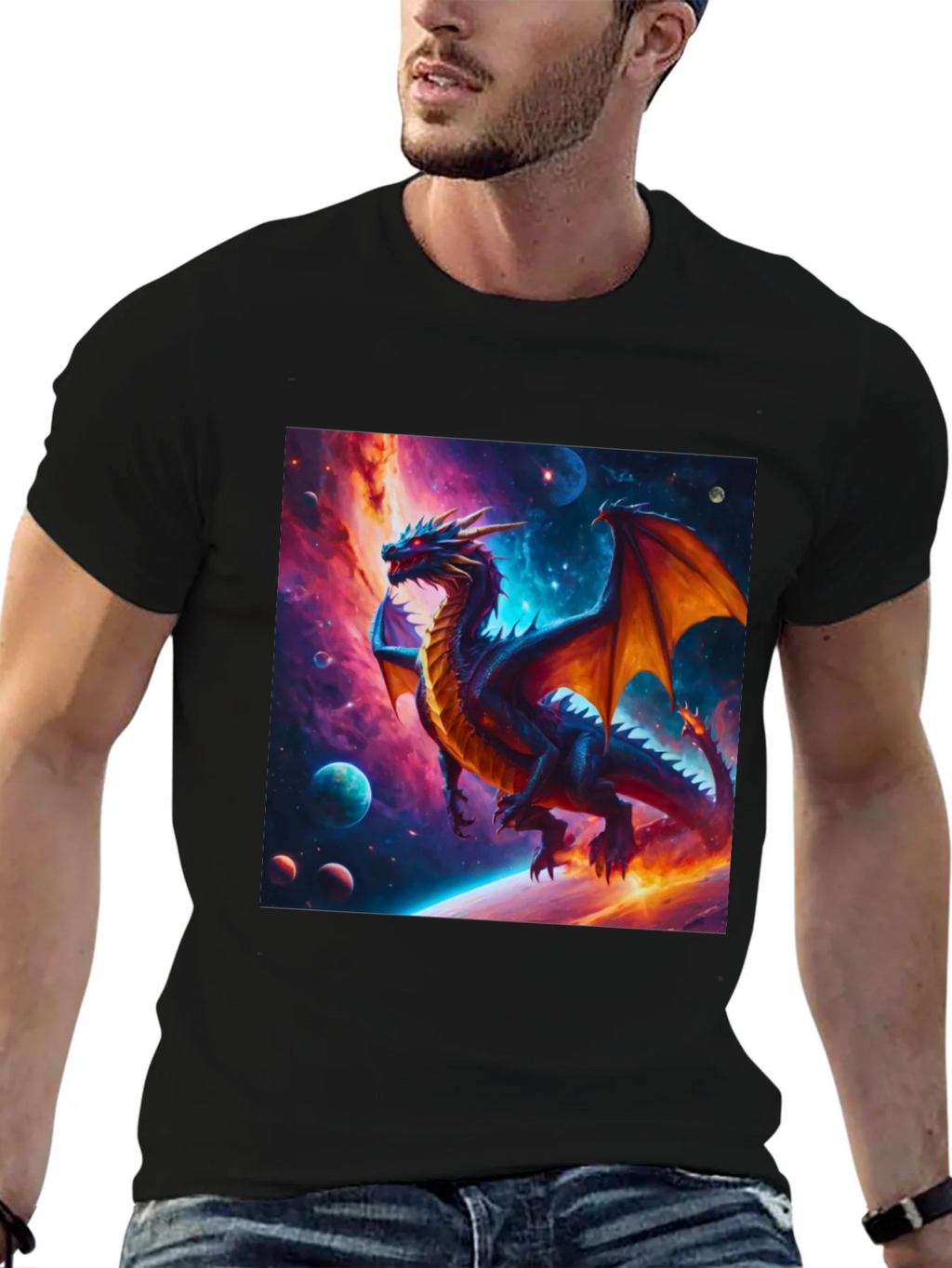 Cosmic Dragon Graphic Tee - Fantasy Universe Shirt