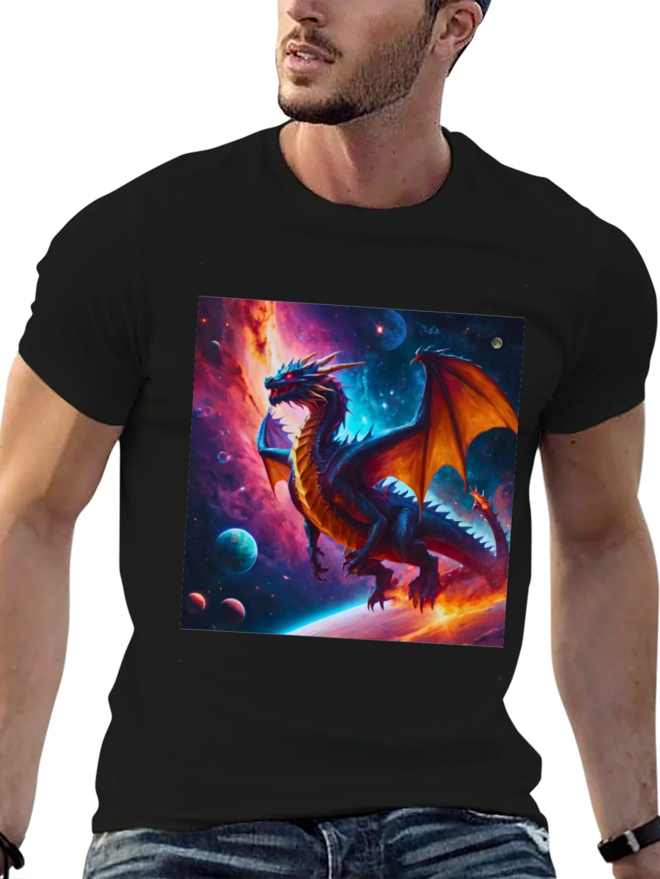 Cosmic Dragon Graphic Tee - Fantasy Universe Shirt