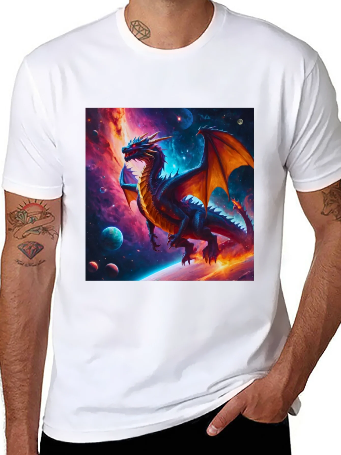 Cosmic Dragon Graphic Tee - Fantasy Universe Shirt