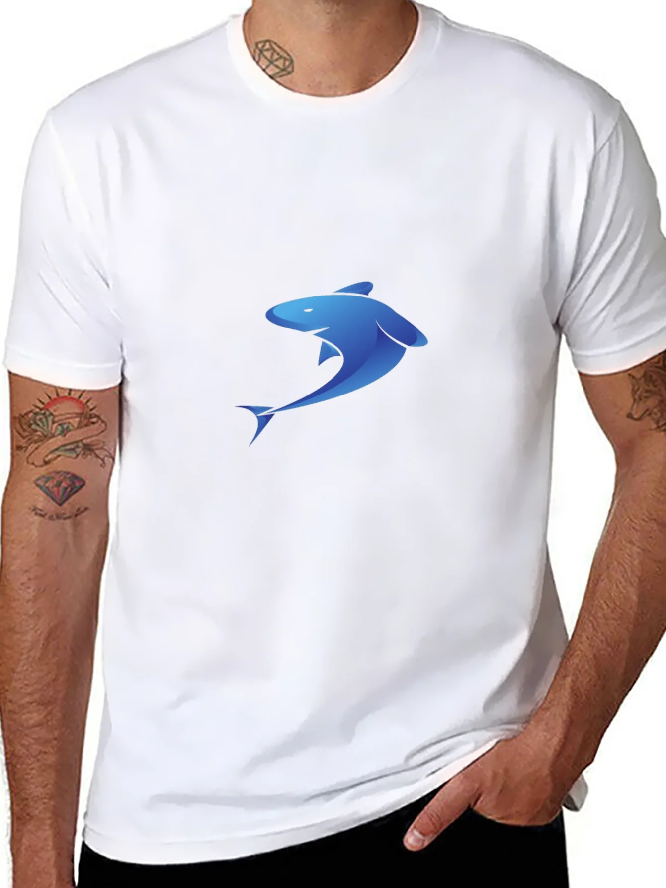 Blue Shark Graphic Black T-Shirt