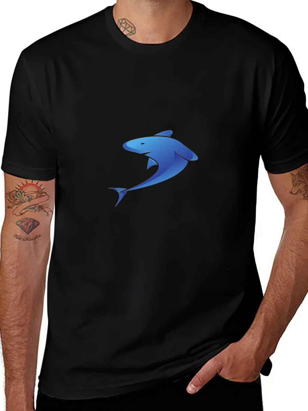 Blue Shark Graphic Black T-Shirt
