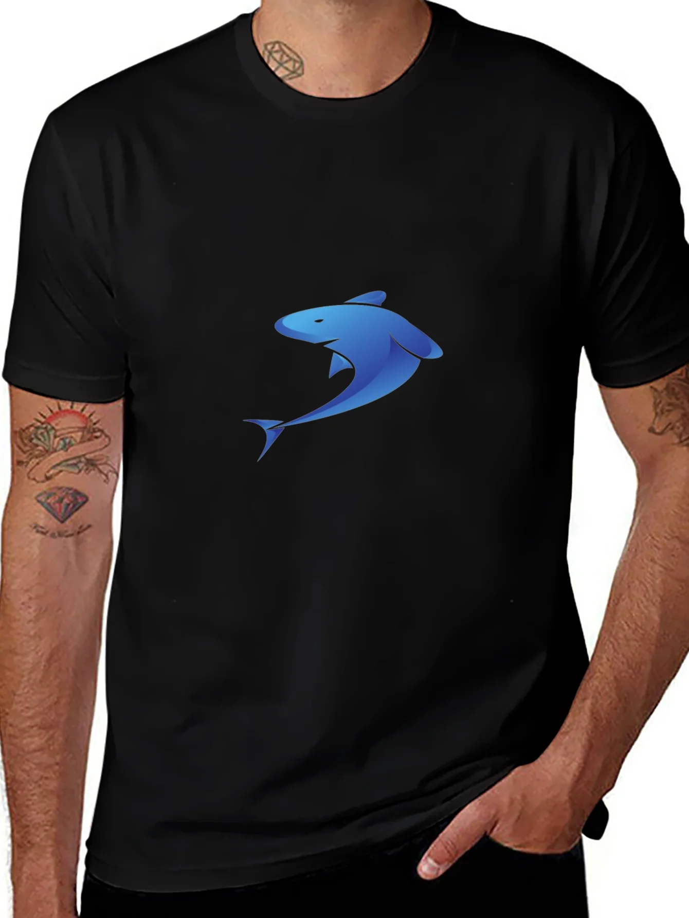 Blue Shark Graphic Black T-Shirt