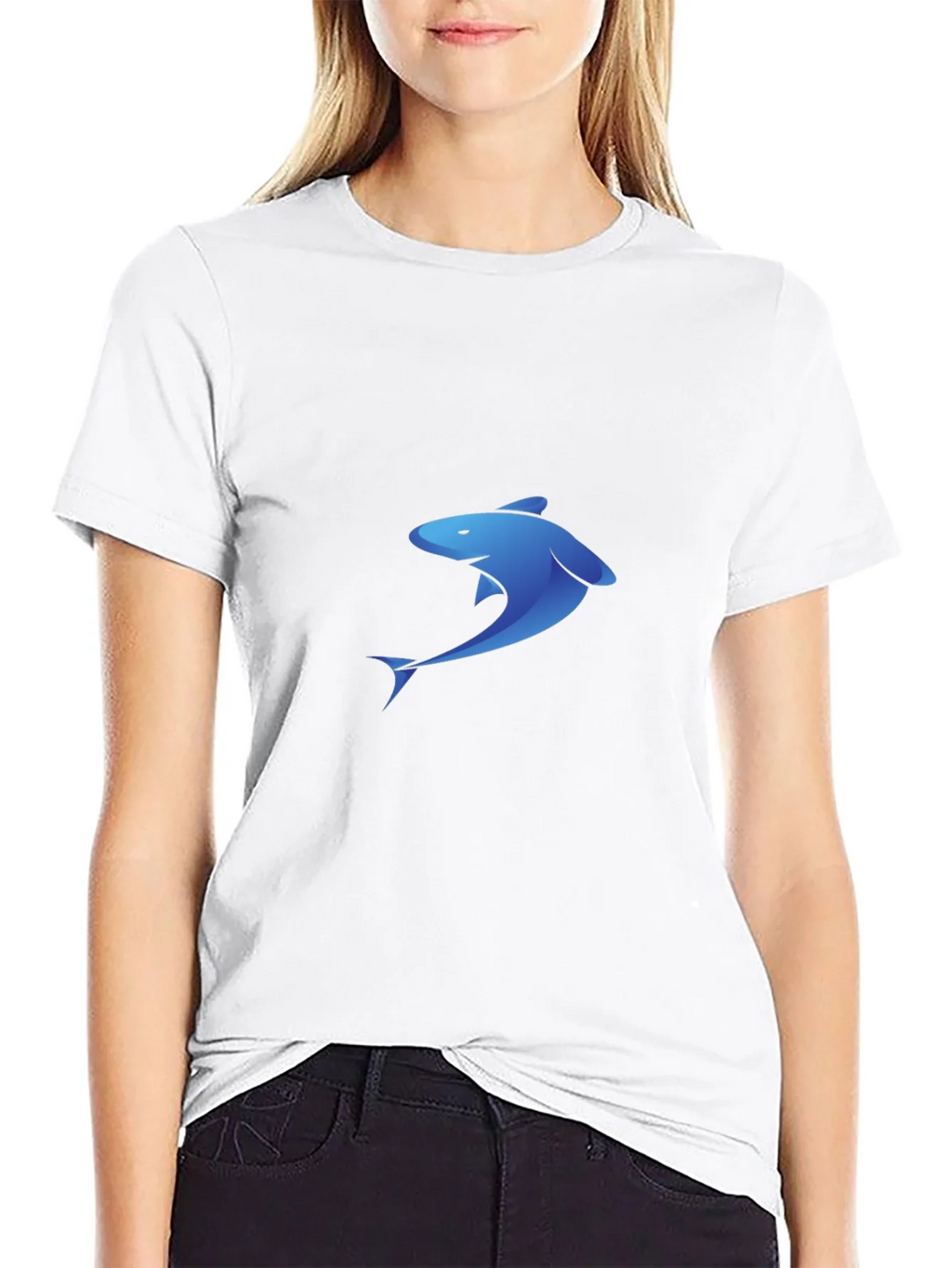 Blue Shark Graphic Black T-Shirt