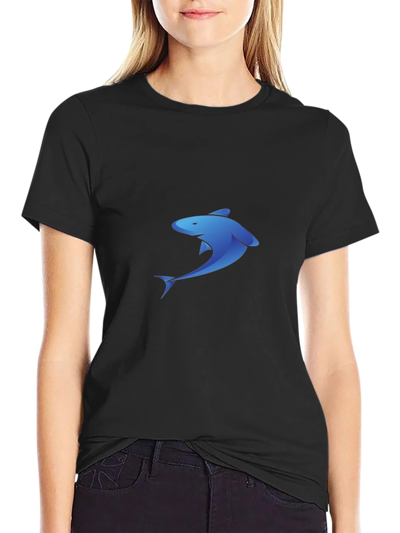 Blue Shark Graphic Black T-Shirt