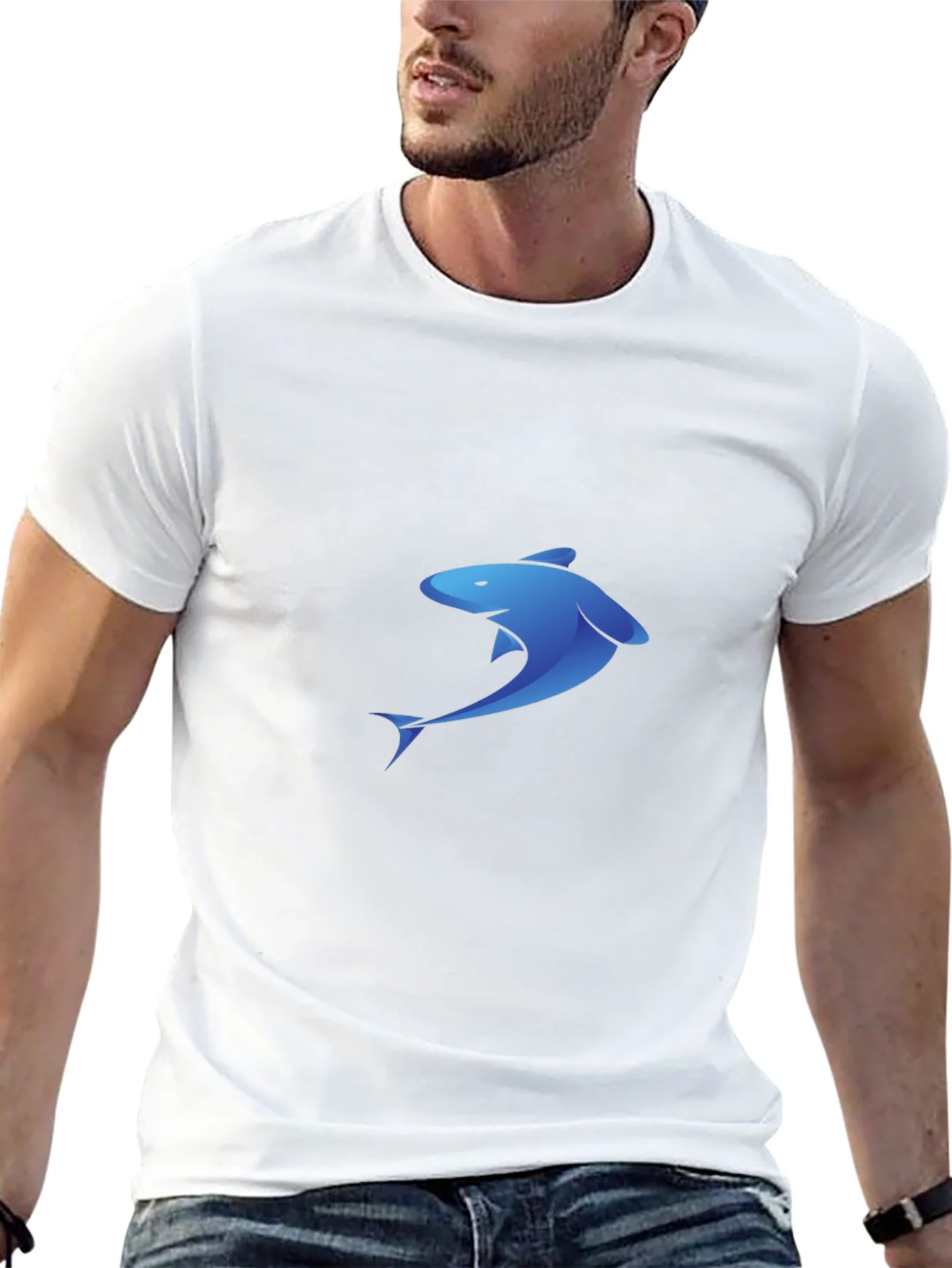 Blue Shark Graphic Black T-Shirt
