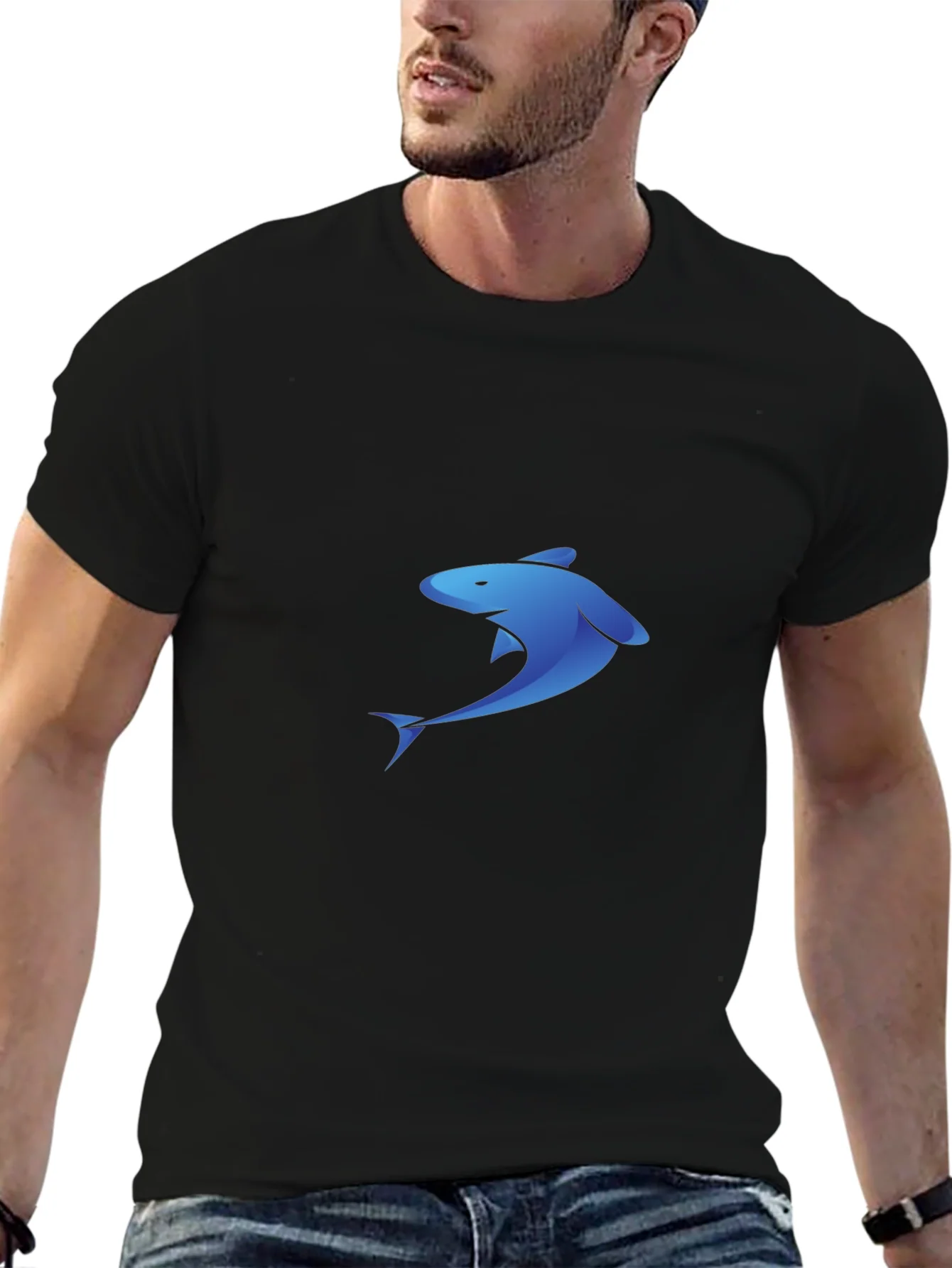Blue Shark Graphic Black T-Shirt